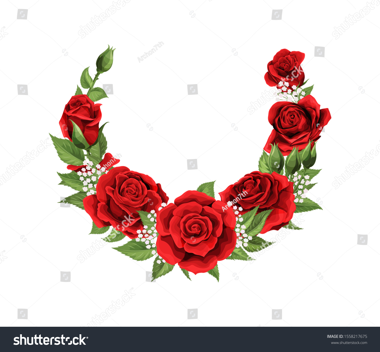 SVG of Happy Valentines day romantic greeting postcard half wreath with red rose flowers. Save the date vector template holiday card design svg