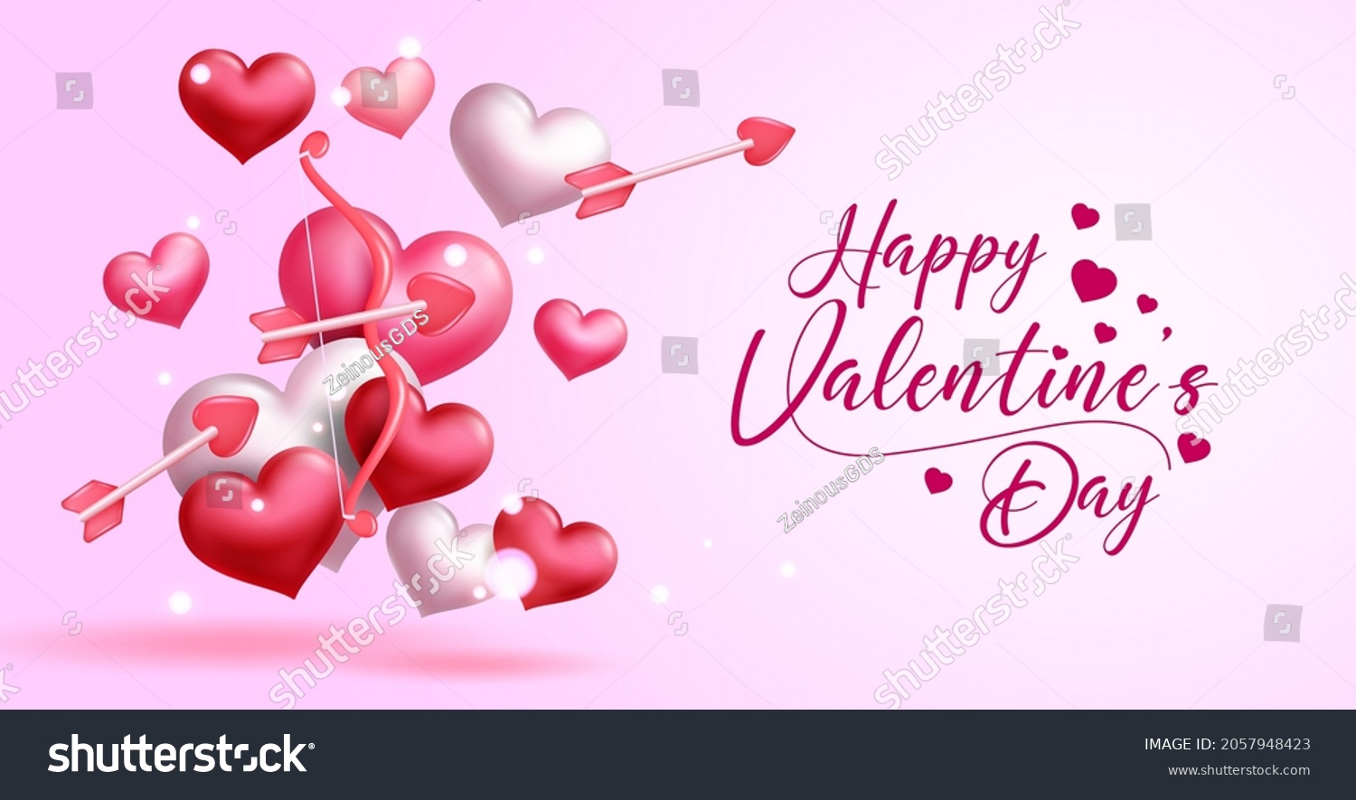 SVG of Happy valentines greeting vector design. Happy valentine's day typography text with cupid's bow and arrow element in cute hearts background for valentine decoration. Vector illustration.
 svg