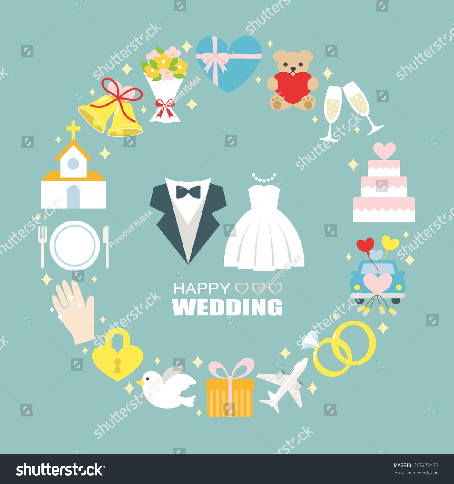 Happy Wedding Greeting Card Stock Vector 617273432 - Shutterstock