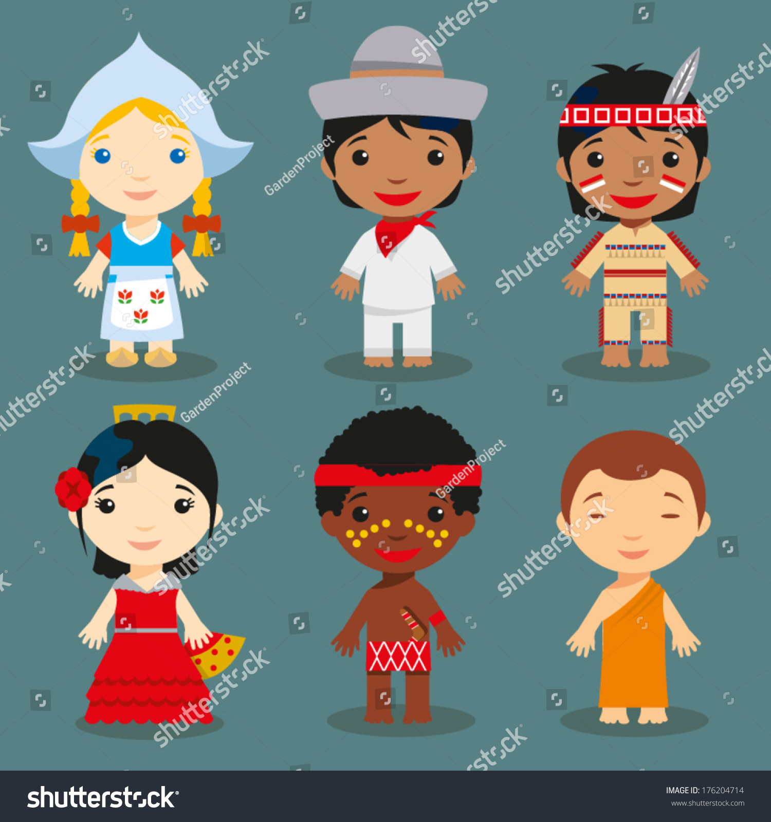 Happy World Kids Set Multicultural Traditional Stock Vector 176204714 ...