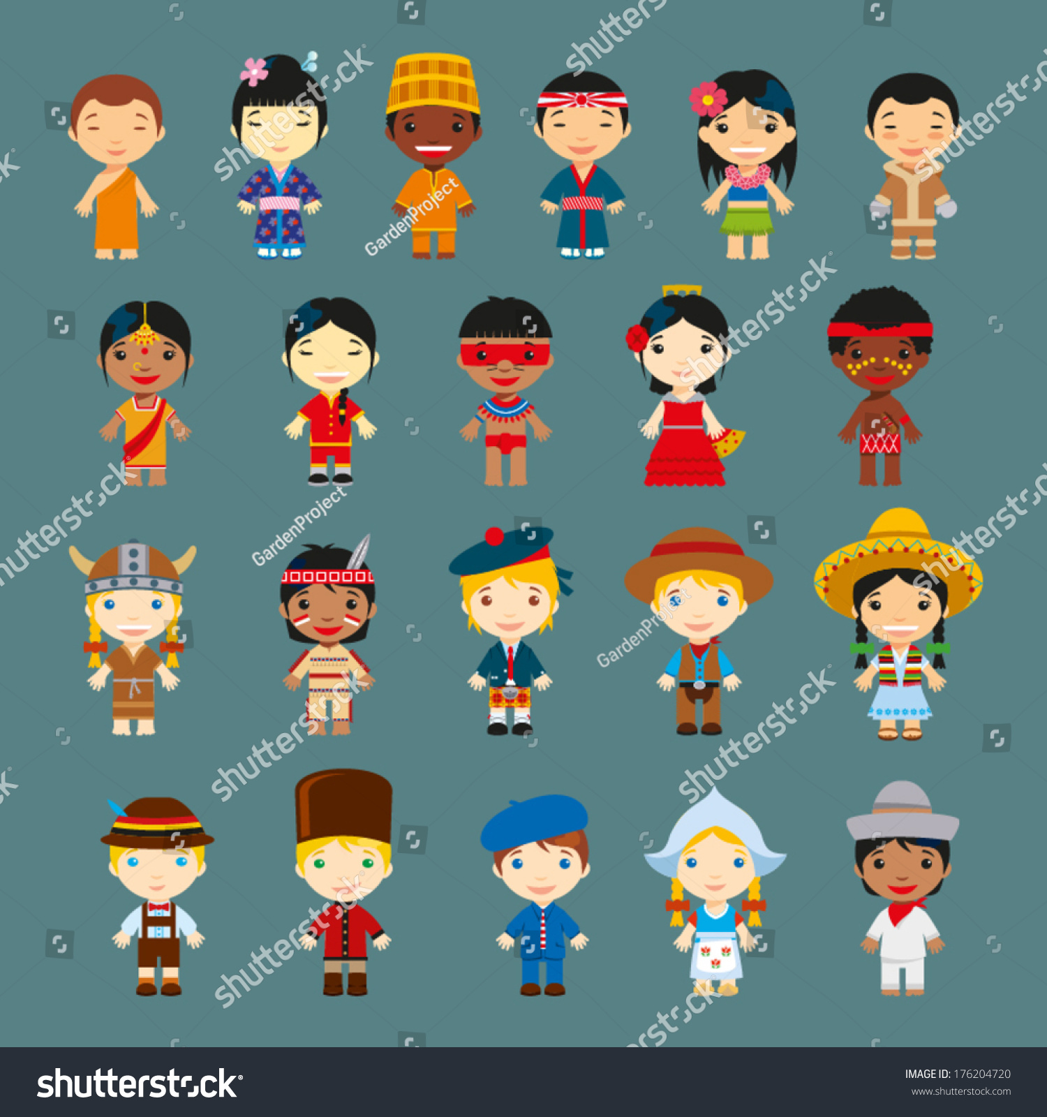Happy World Kids Set Multicultural Traditional Stock Vector 176204720 ...