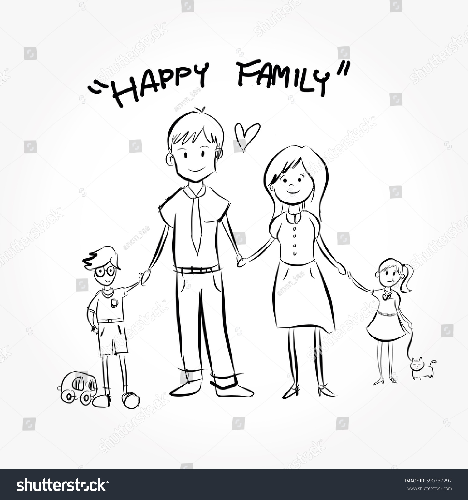 Happy Young Family Casual Clothes Two Stock Vector 590237297 - Shutterstock