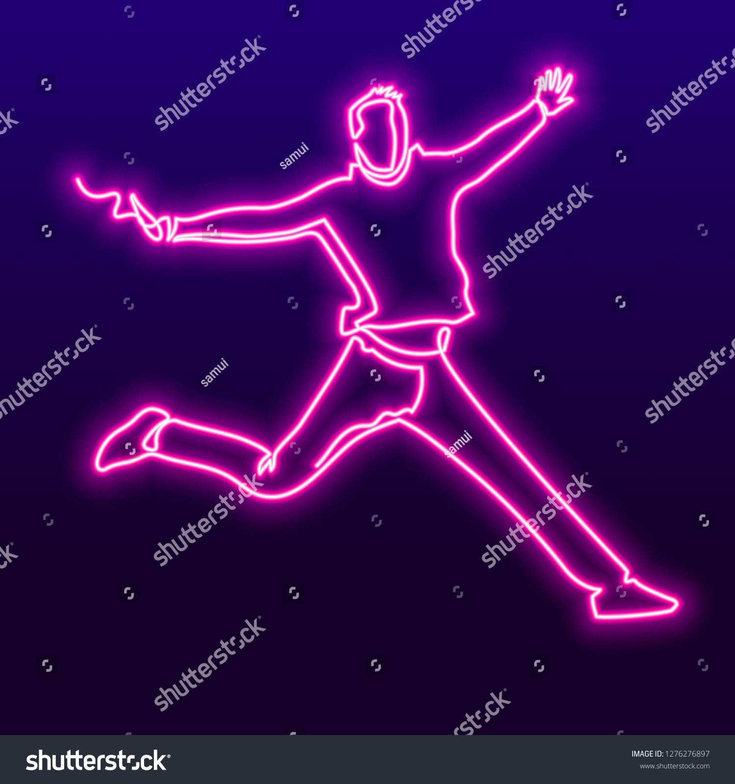 Happy Young Man Continuous One Neon Stock Vector Royalty Free 1276276897