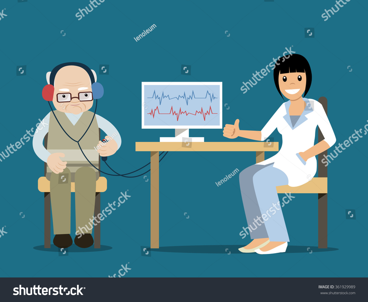 Hard Hearing Elderly Man Visiting Female Stock Vector 361929989