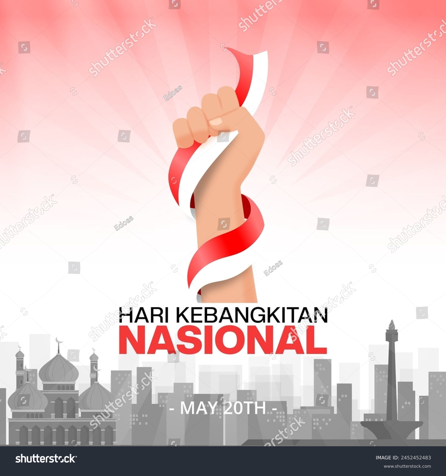 SVG of Hari Kebangkitan Nasional or Indonesian National Awakening Day with a hand and flag svg