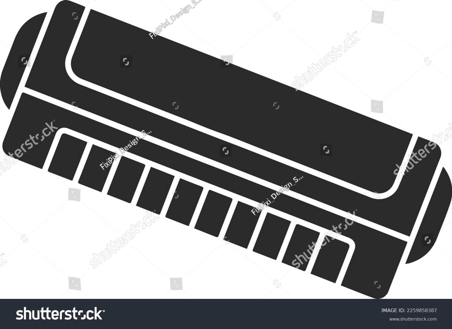 black harmonica icon, musical instrument, flat design clip art preview