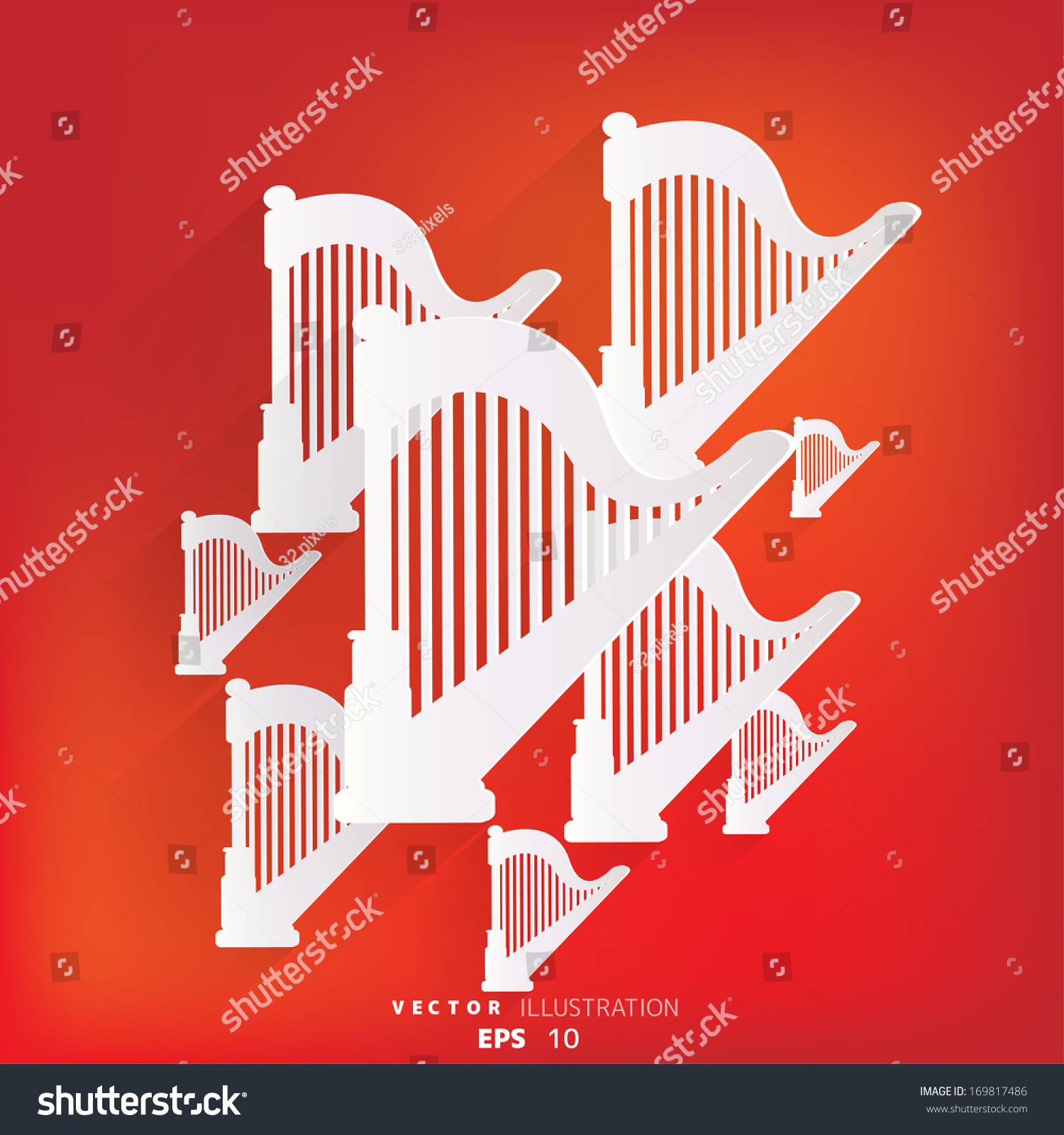 white harps on red background clip art preview