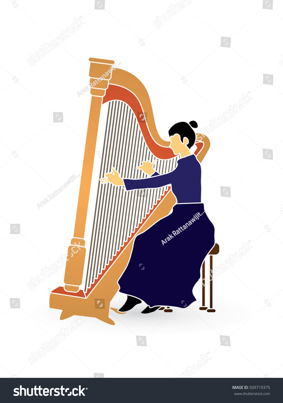 harp player, orange, blue, minimalist style clip art preview