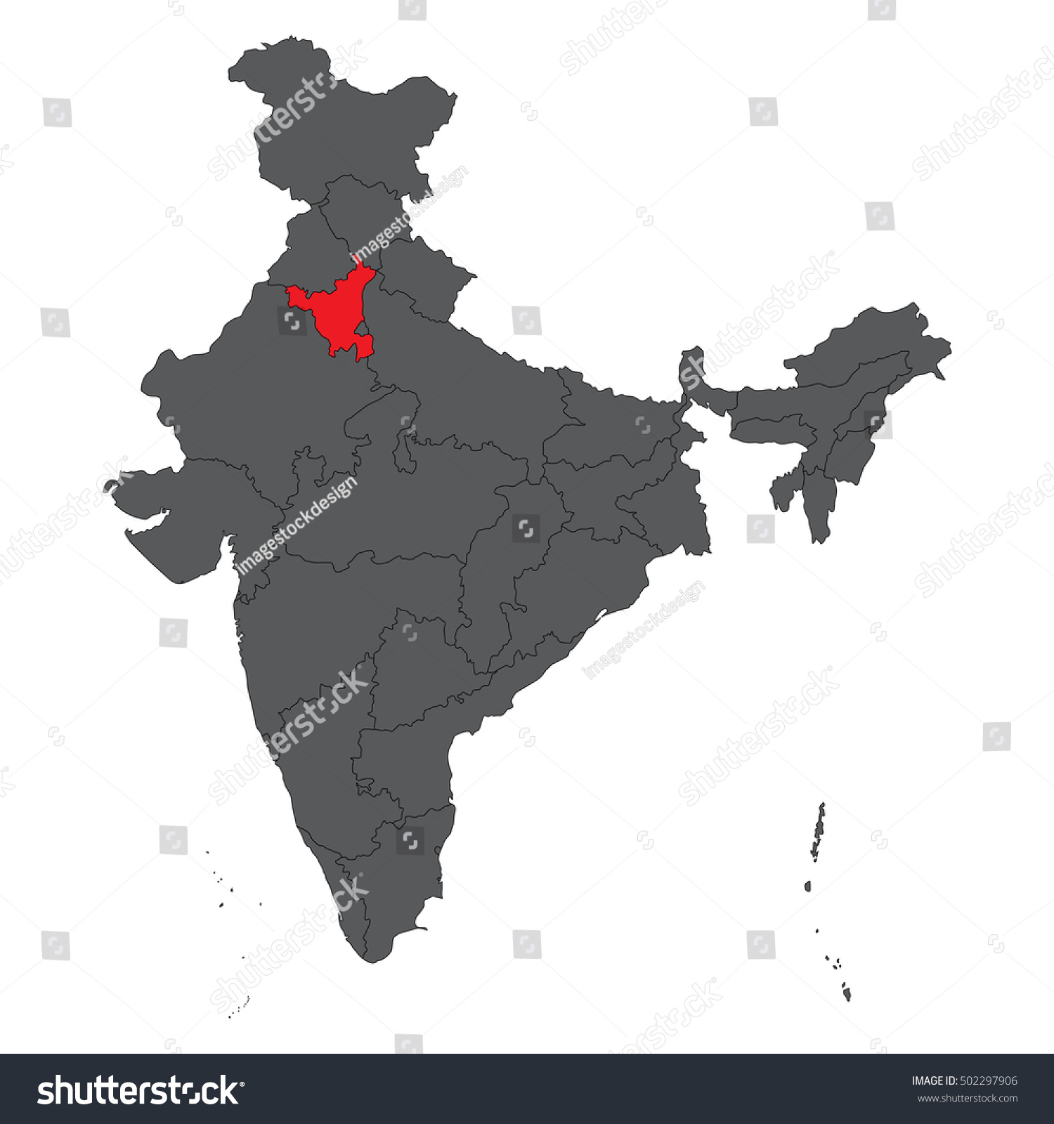 Haryana In India Map Haryana Red On Gray India Map Stock Vector (Royalty Free) 502297906 |  Shutterstock