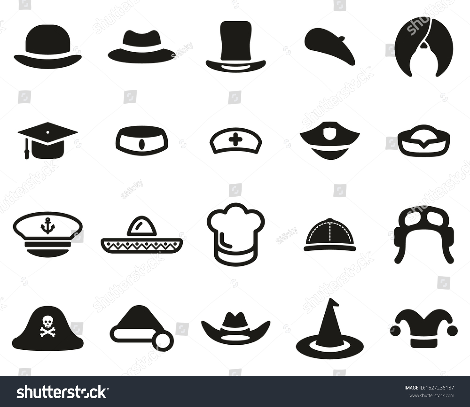 Hat Icons Black White Set Big Stock Vector (Royalty Free) 1627236187