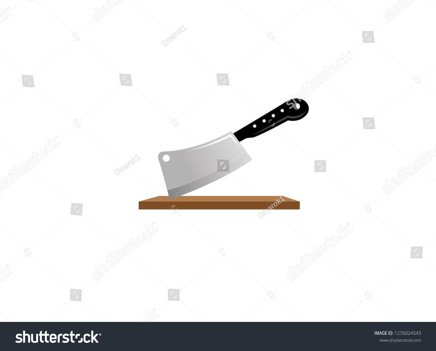 cleaver on wooden board, black handle clip art preview