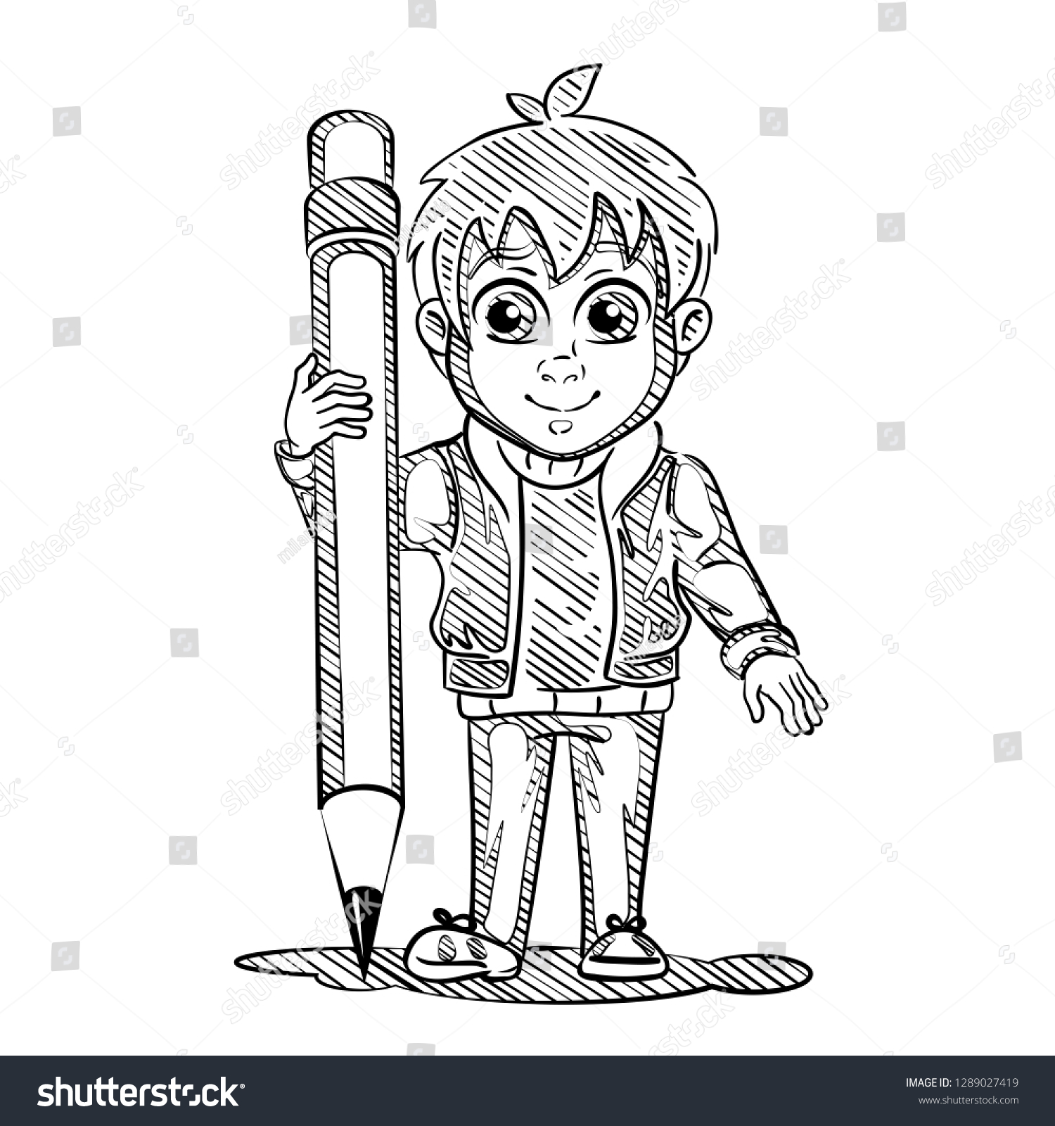 Hatching Drawing Boy Sketch Cute Character Stock Vector (Royalty Free ...