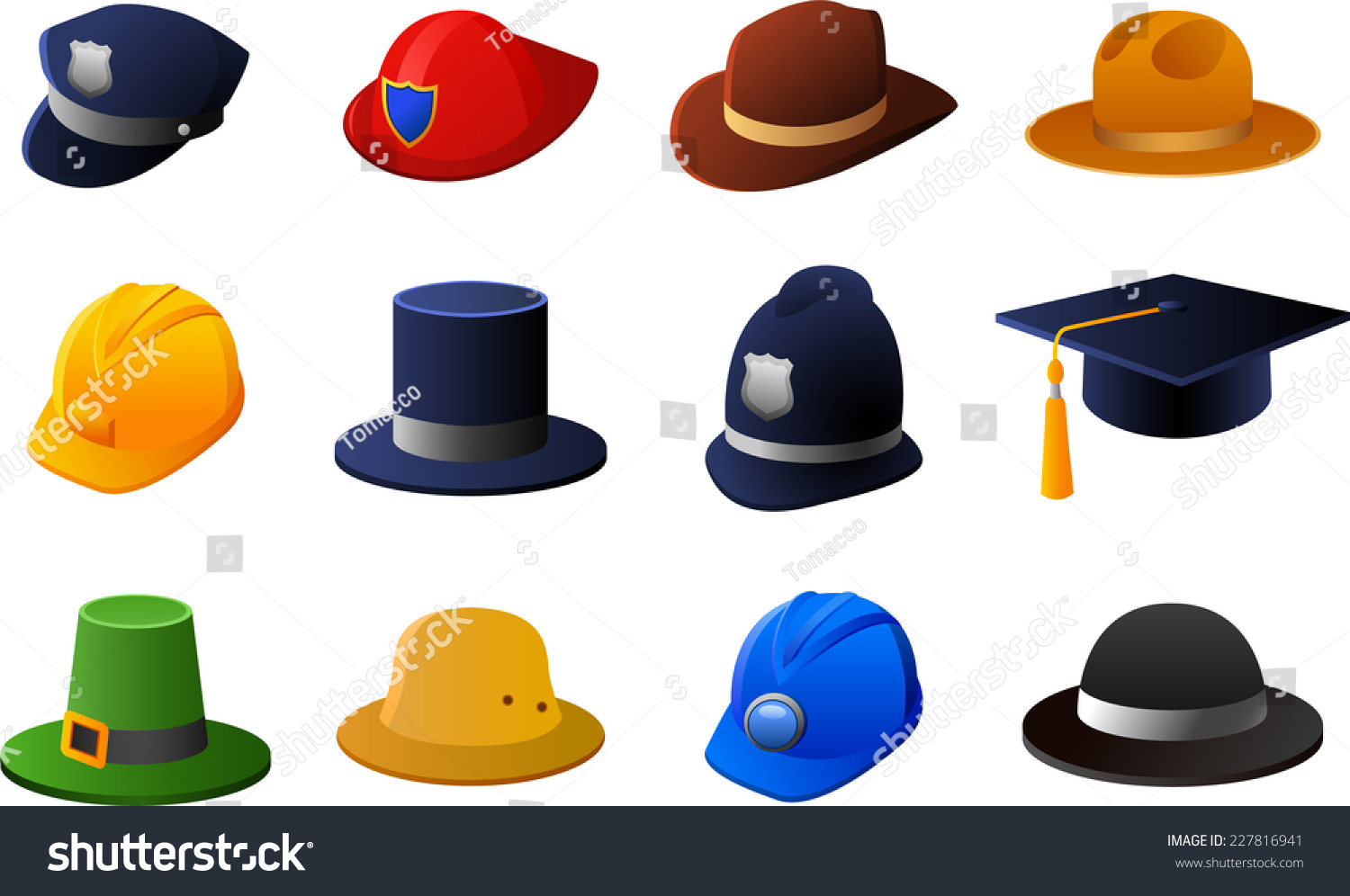 Hats Helmets Collection Vector Illustration Cartoon Stock Vector ...