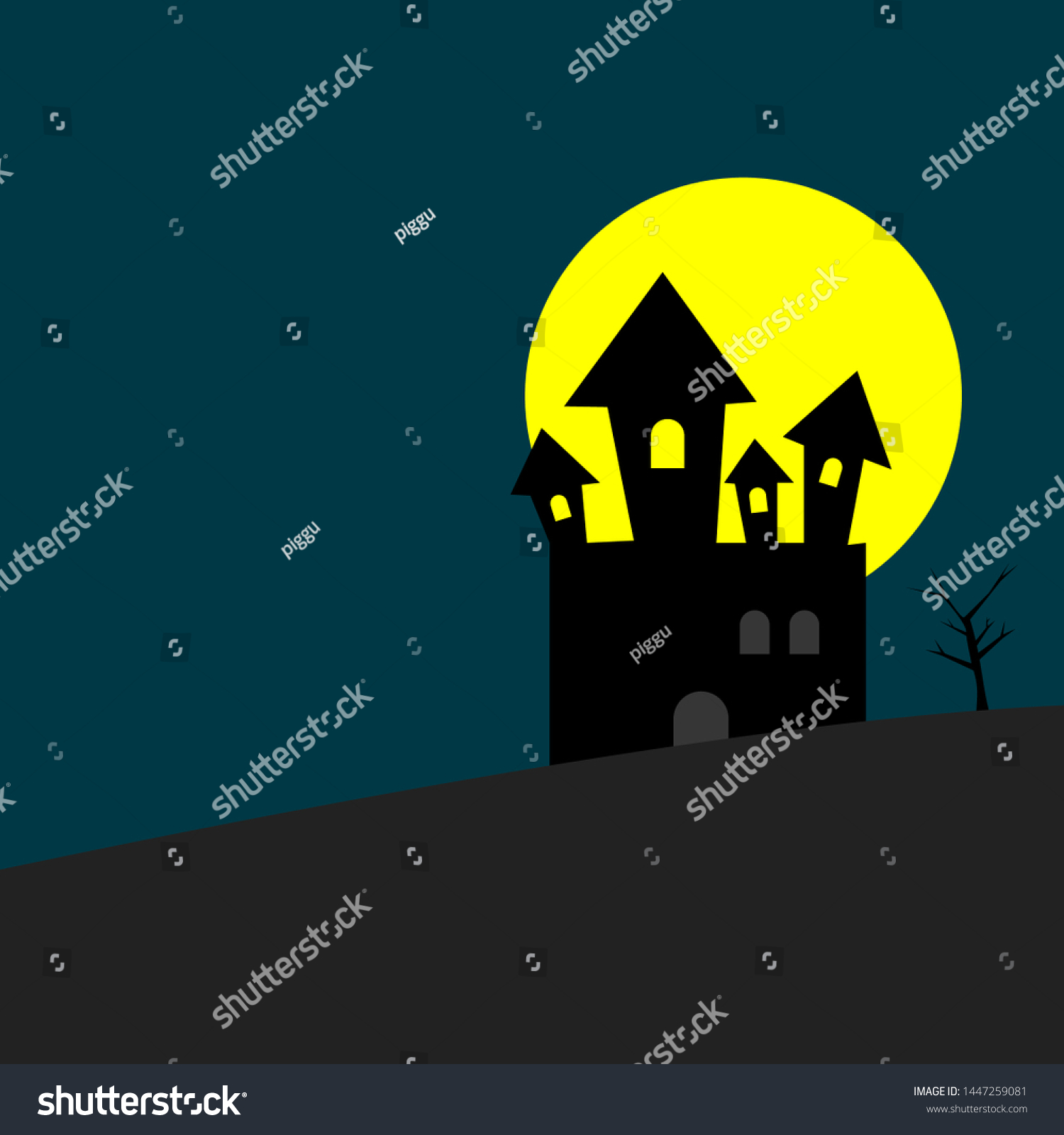 Haunted Castle Silhouette Lighting Window Dark Stock Vector (Royalty ...