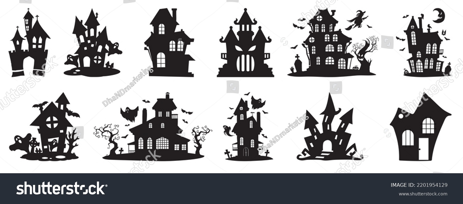 SVG of Haunted House silhouette collection. scary halloween  house bundle set. svg