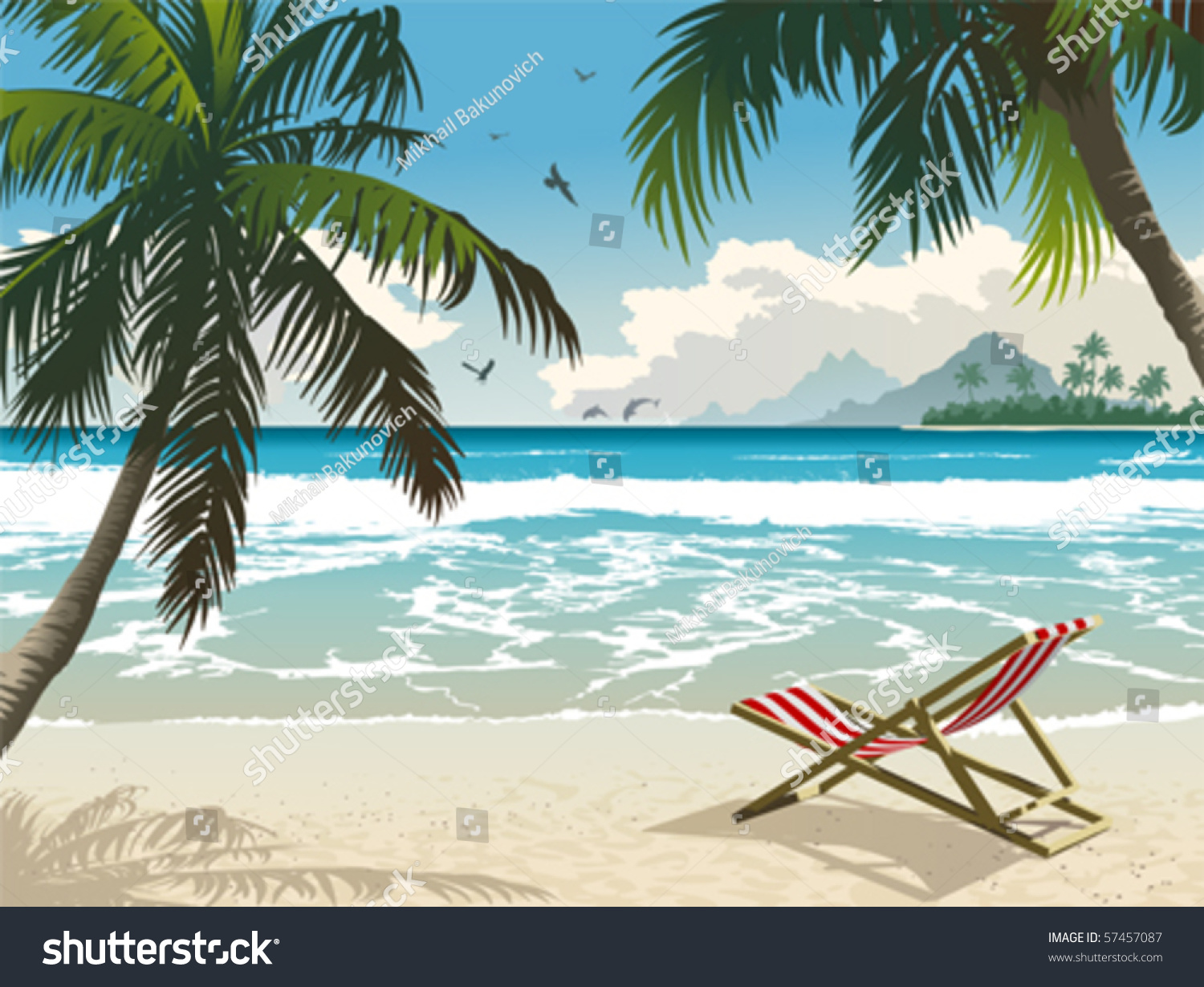 Hawaii Beach Vector Illustration Tropical Beach Stock-Vektorgrafik