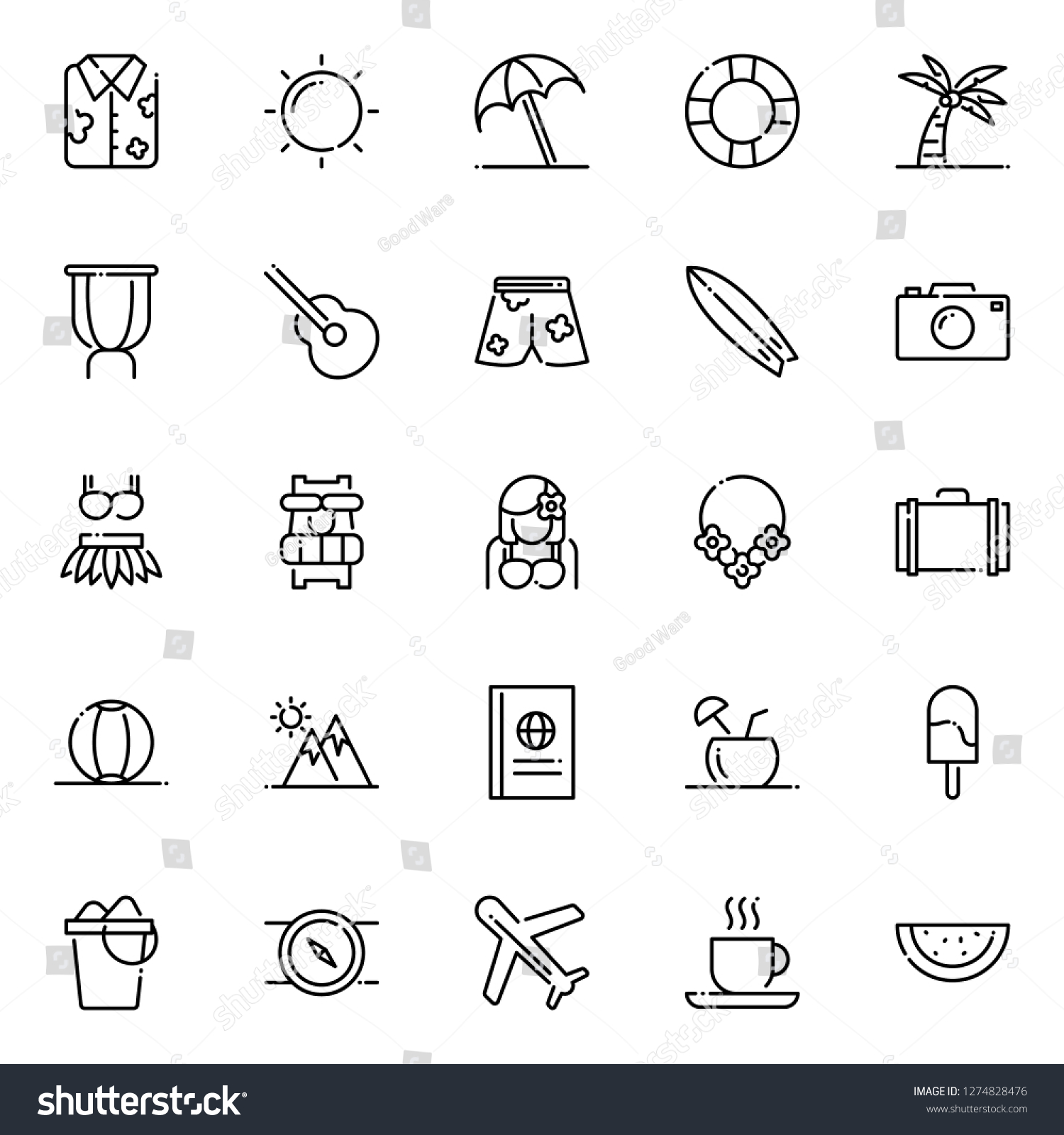 Hawaii Icons Pack Isolated Hawaii Symbols Stock Vector (Royalty Free ...