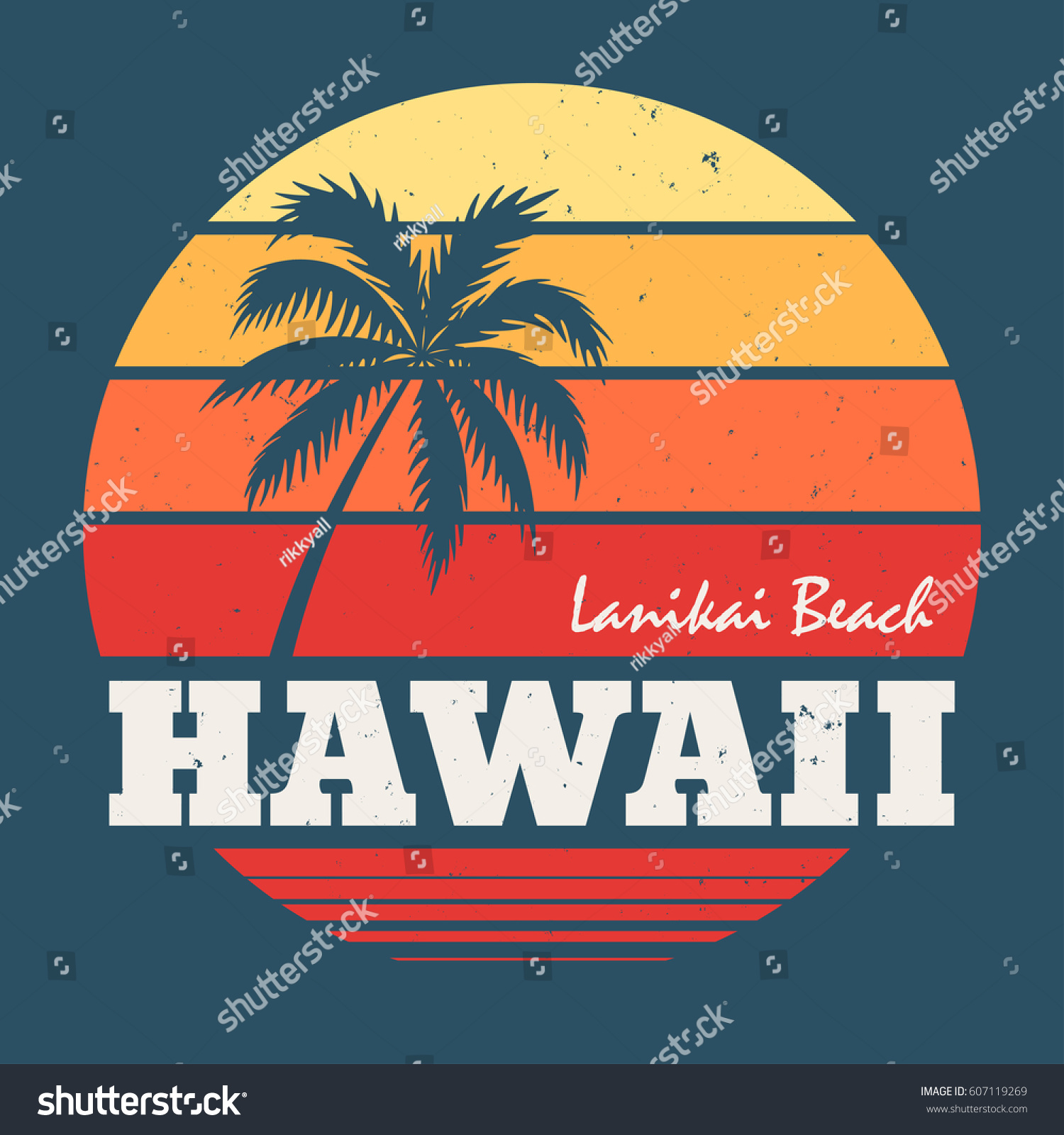 Hawaii Lanikai Beach Tee Print Palm Stock Vector (Royalty Free) 607119269