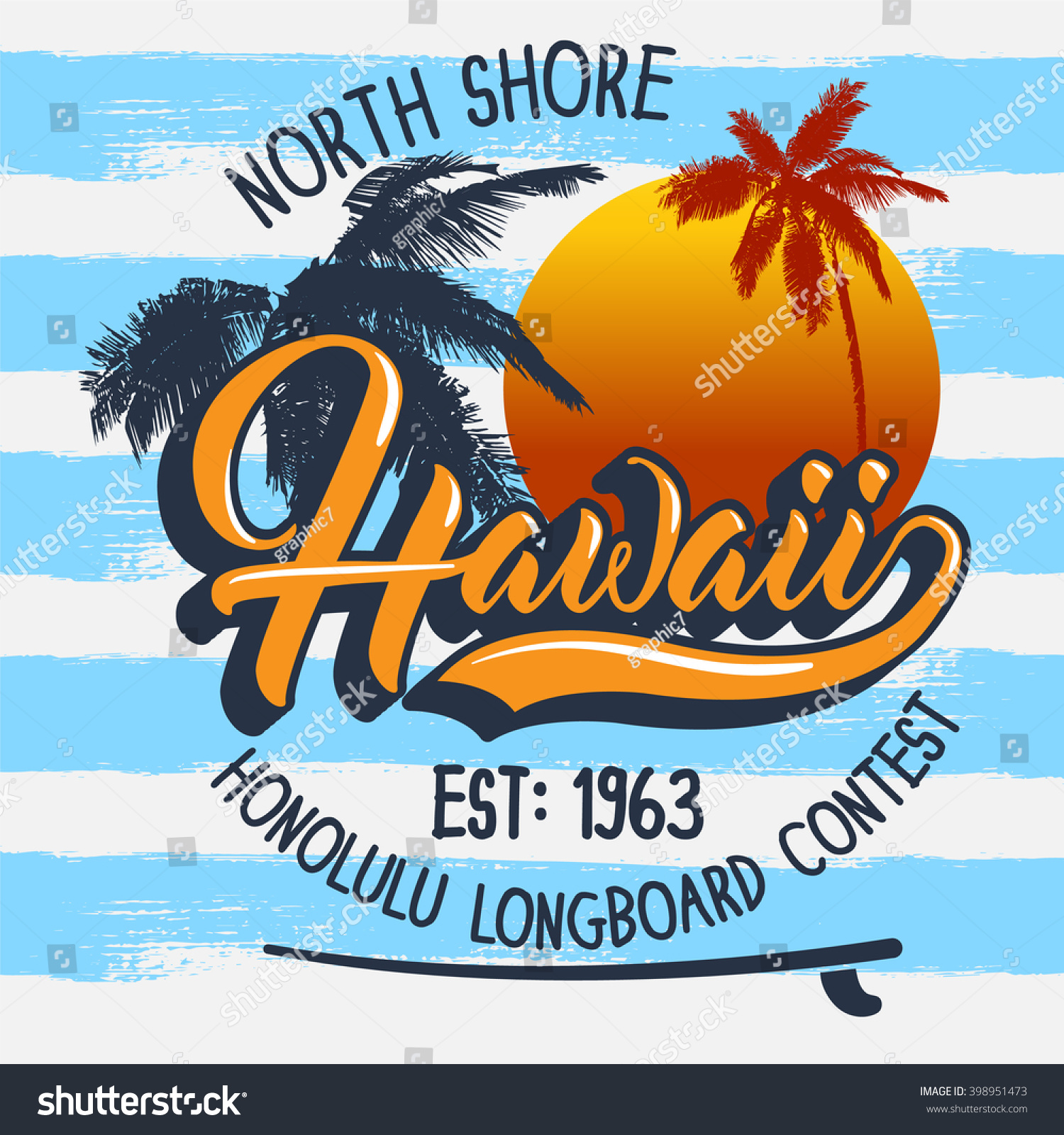 Hawaii Surfing. Slogan T-Shirt Graphic For Jersey Fabric. Typography ...