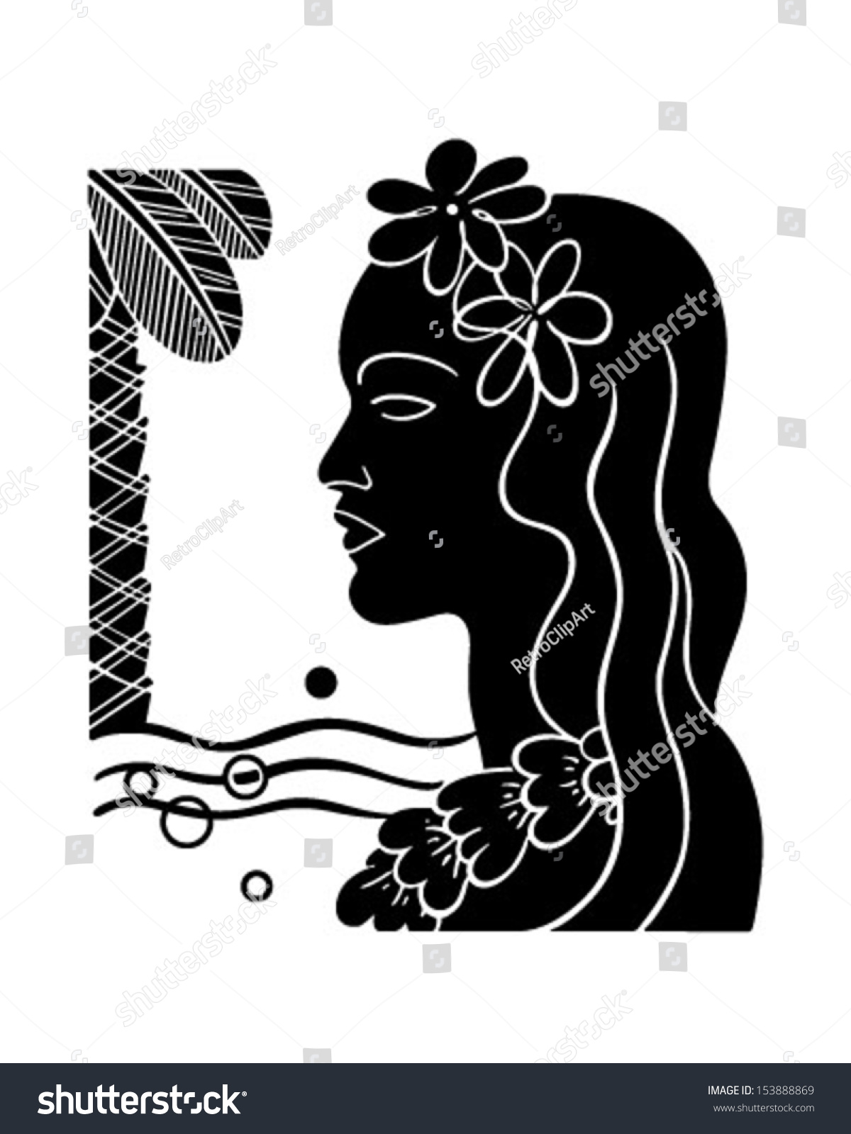 Hawaiian Girl Silhouette - Retro Clip Art Illustration - 153888869 ...