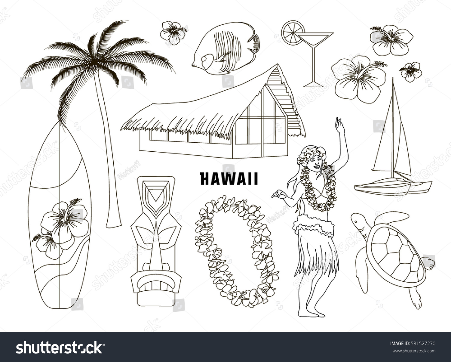 Hawaiian Hawaii Set Stock Vector (Royalty Free) 581527270