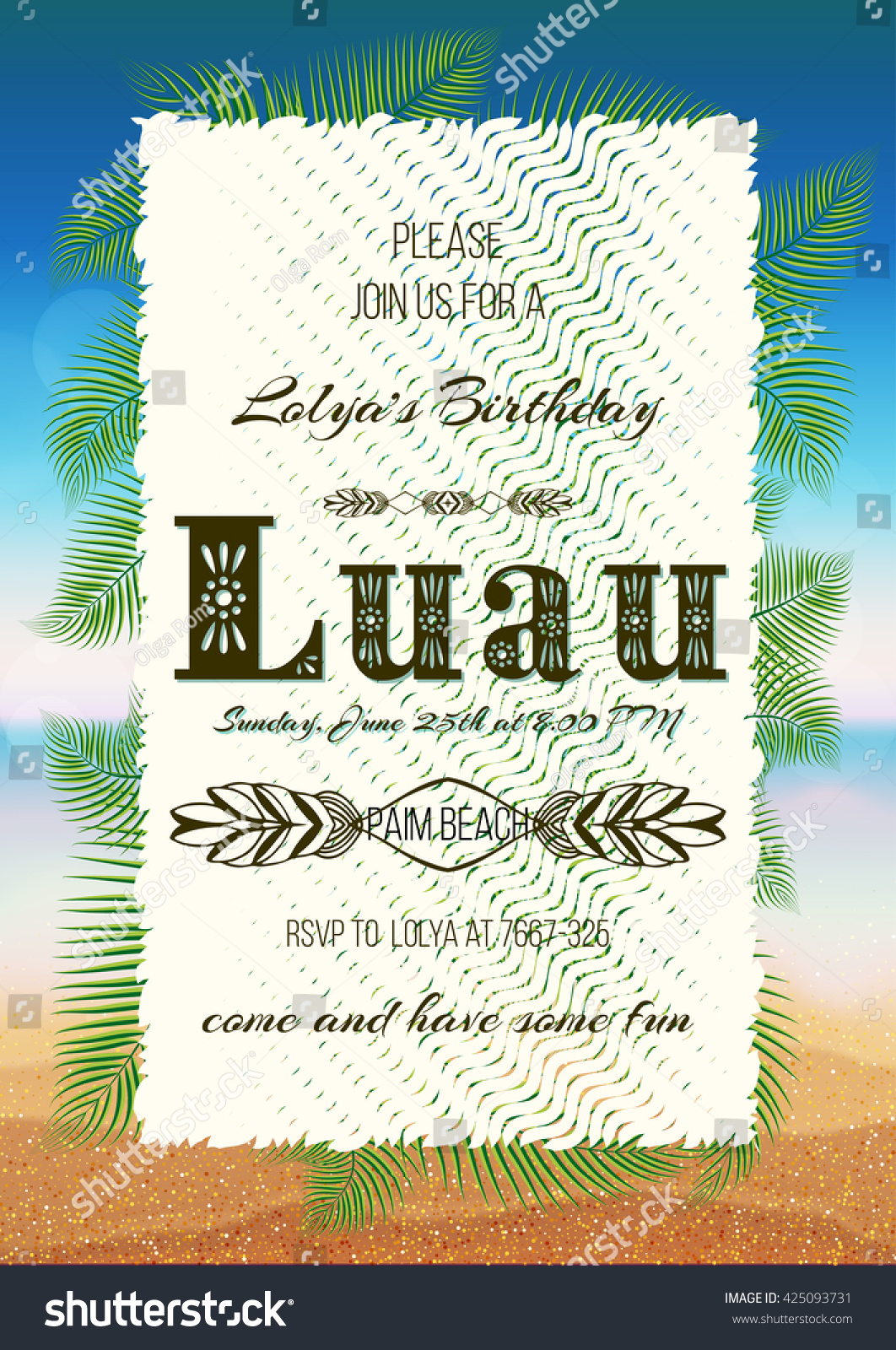 SVG of Hawaiian party, Luau feast poster, flyer, invitation template with sunny beach, sea, clouds, palms. svg