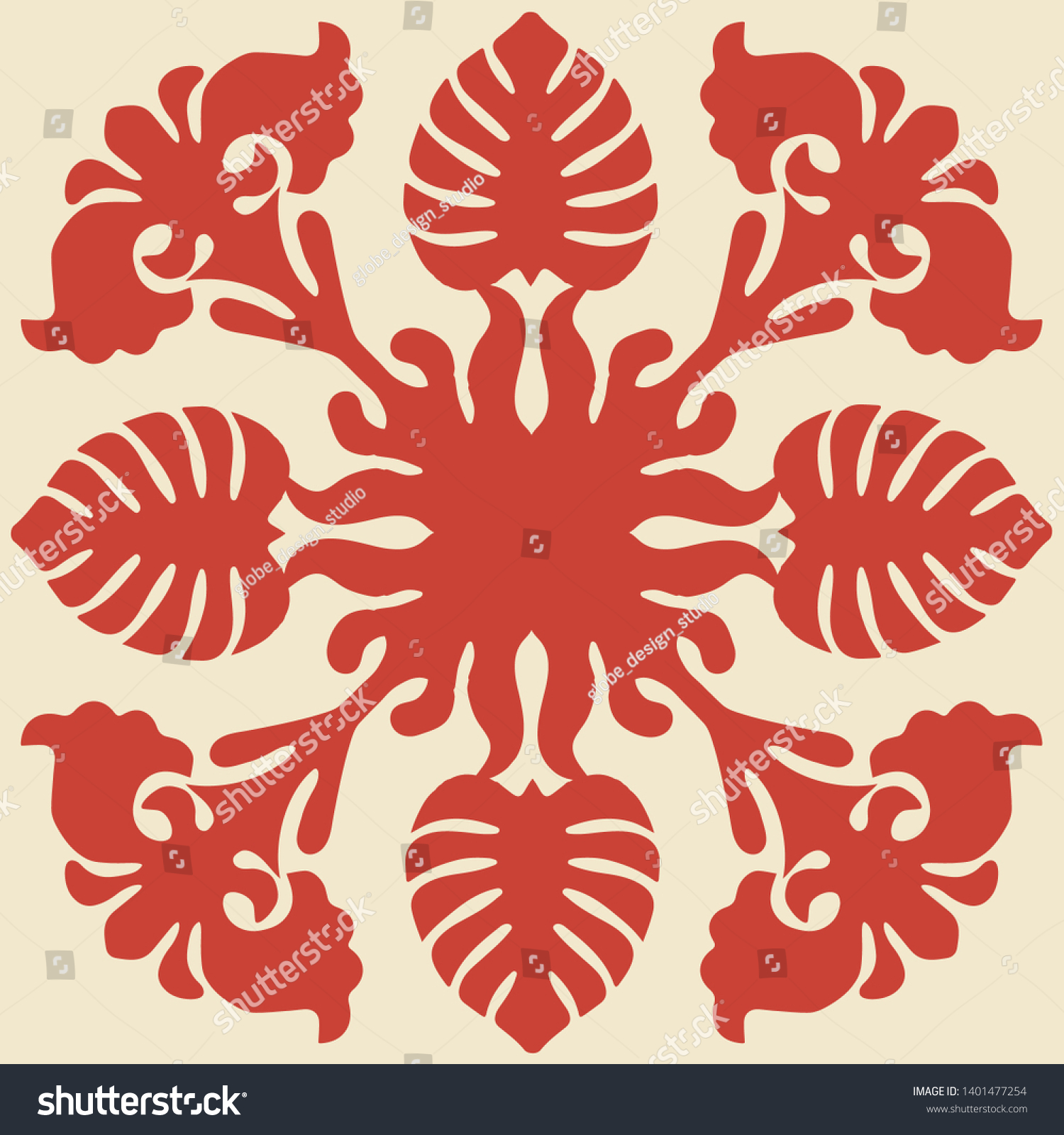 hawaiian quilt illustration red background fabric stock vector royalty free 1401477254
