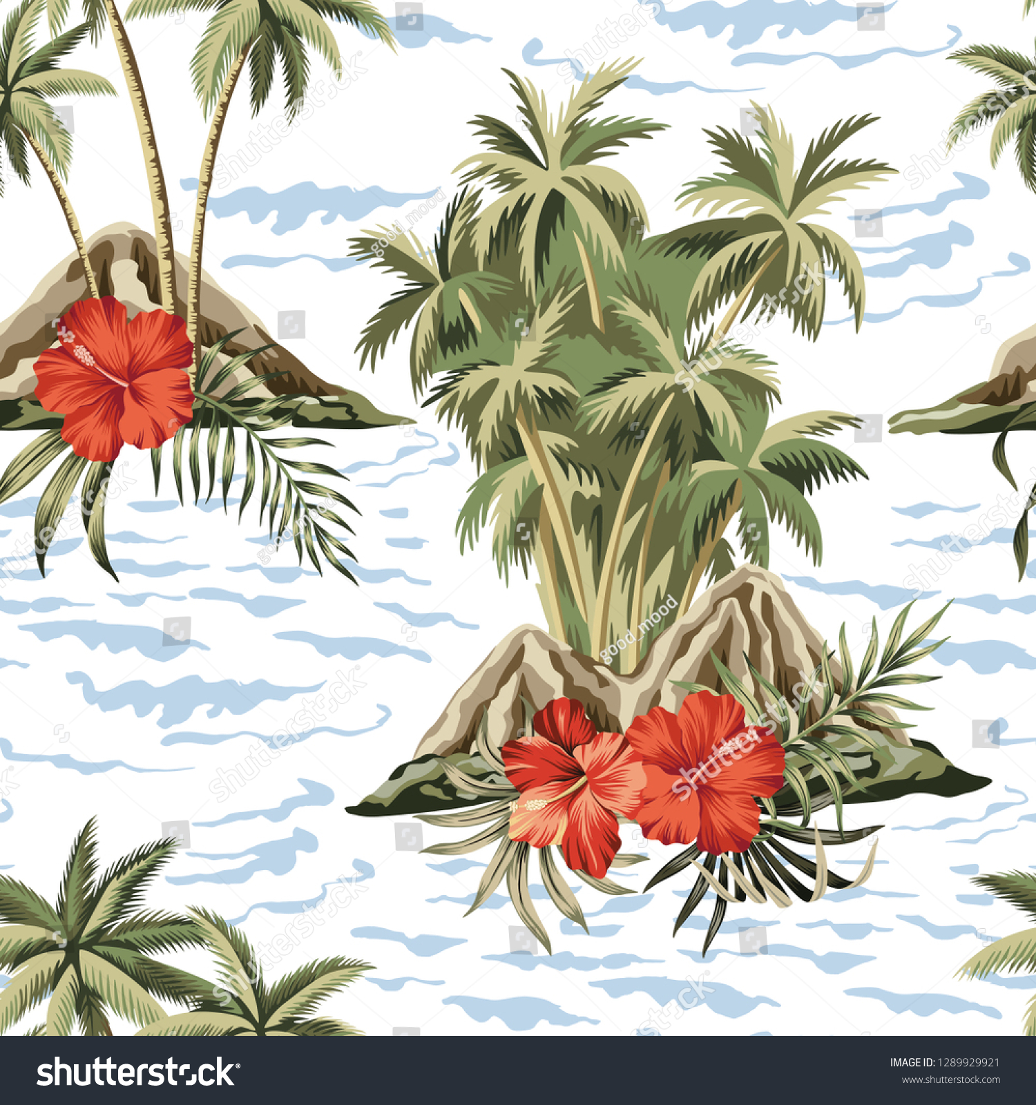 Hawaiian Vintage Island Palm Tree Hibiscus เวกเตอร์สต็อก (ปลอดค่า