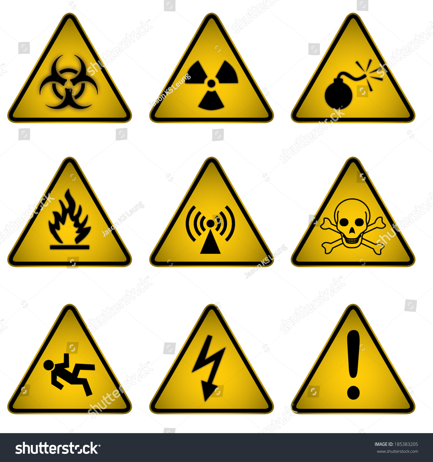Hazard Icons And Symbols Stock Vector Illustration 185383205 : Shutterstock