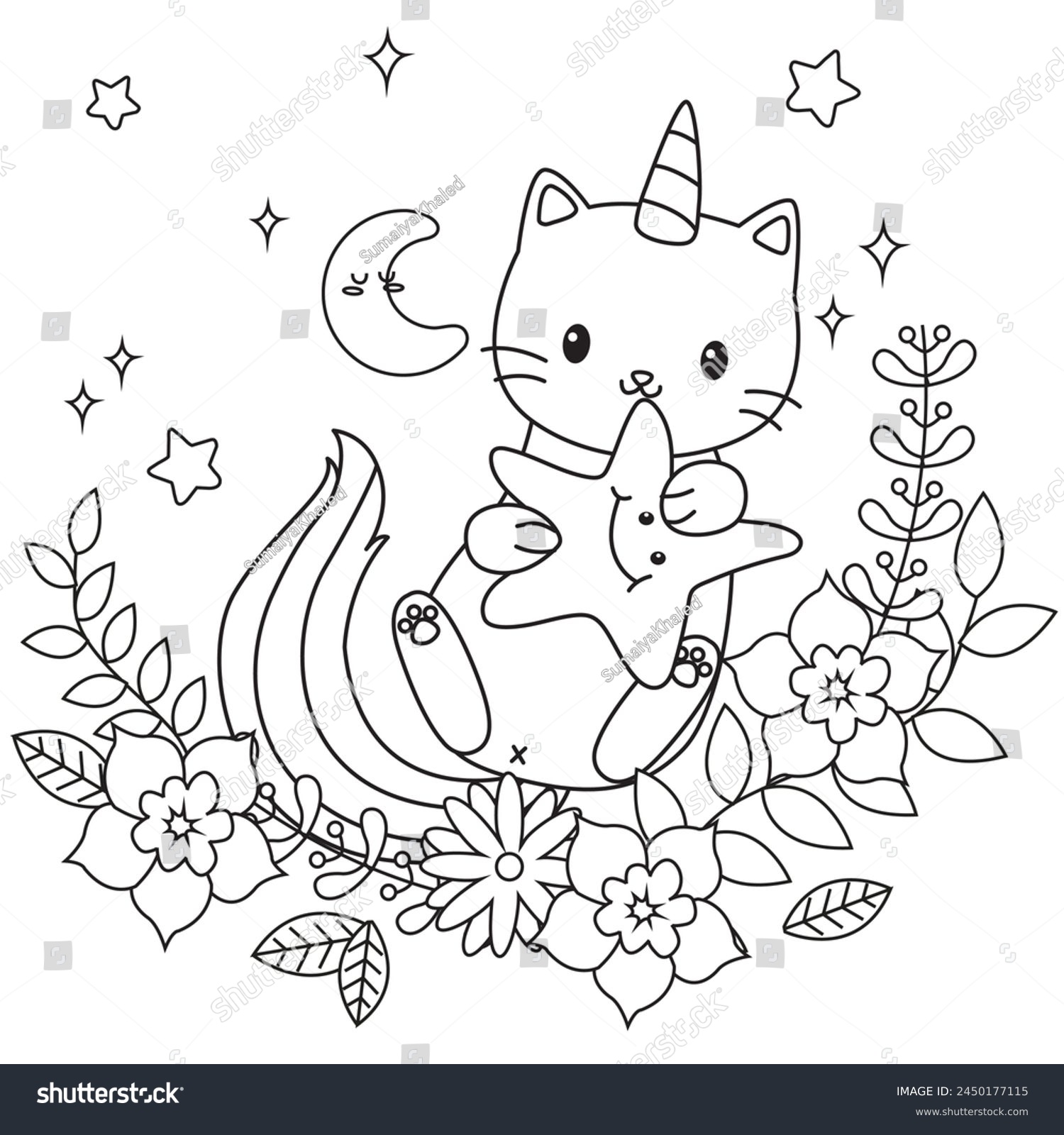 SVG of HD printable caticorn and cat unicorn or anime cat coloring pages for children kids and adults. Children coloring pages, caticorn coloring pages, learning for kids. Cat Vector svg
