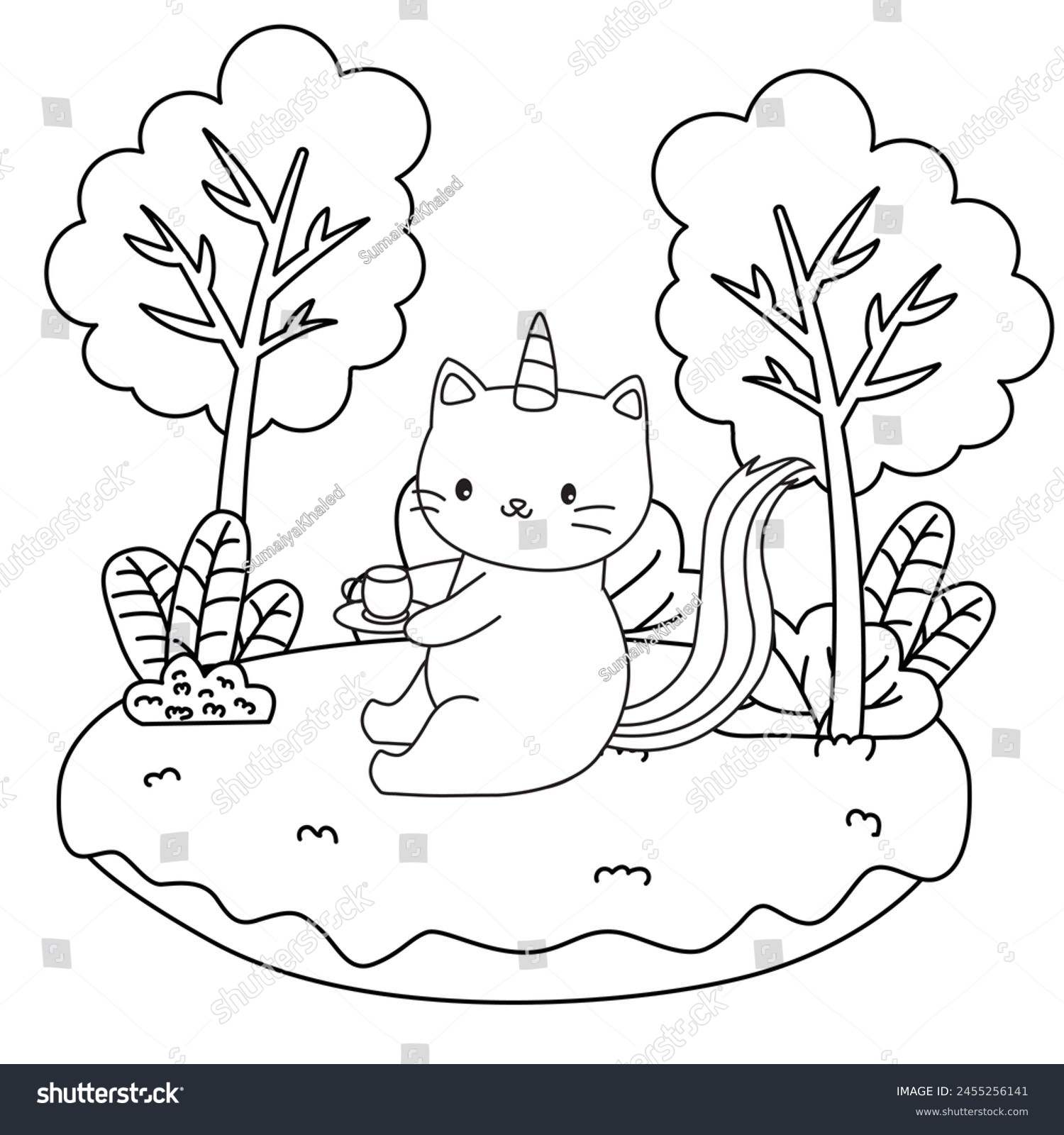 SVG of HD printable caticorn and cat unicorn or anime cat coloring pages for children kids and adults. Children coloring pages, caticorn coloring pages, learning for kids. Cat Vector
 svg