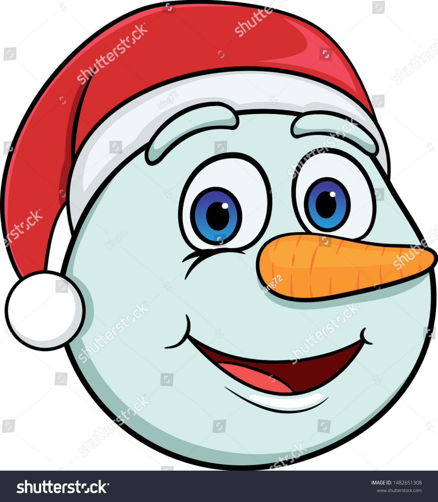 Head Cartoon Smiling Snowman Christmas Hat Stock Vector Royalty Free 1482651308