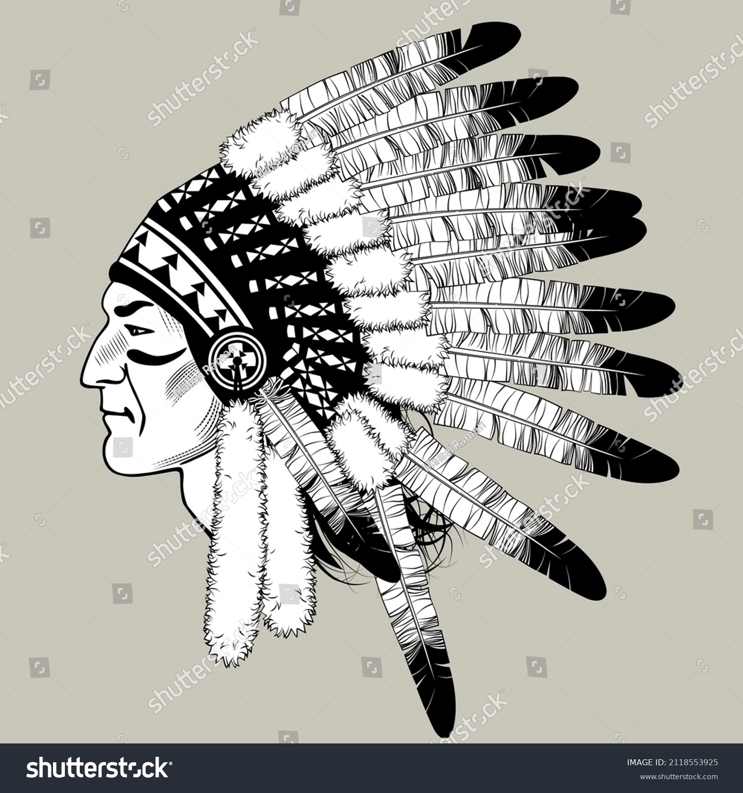 Head Indian Profile Traditional Headdress Vintage Stock Vector (Royalty ...