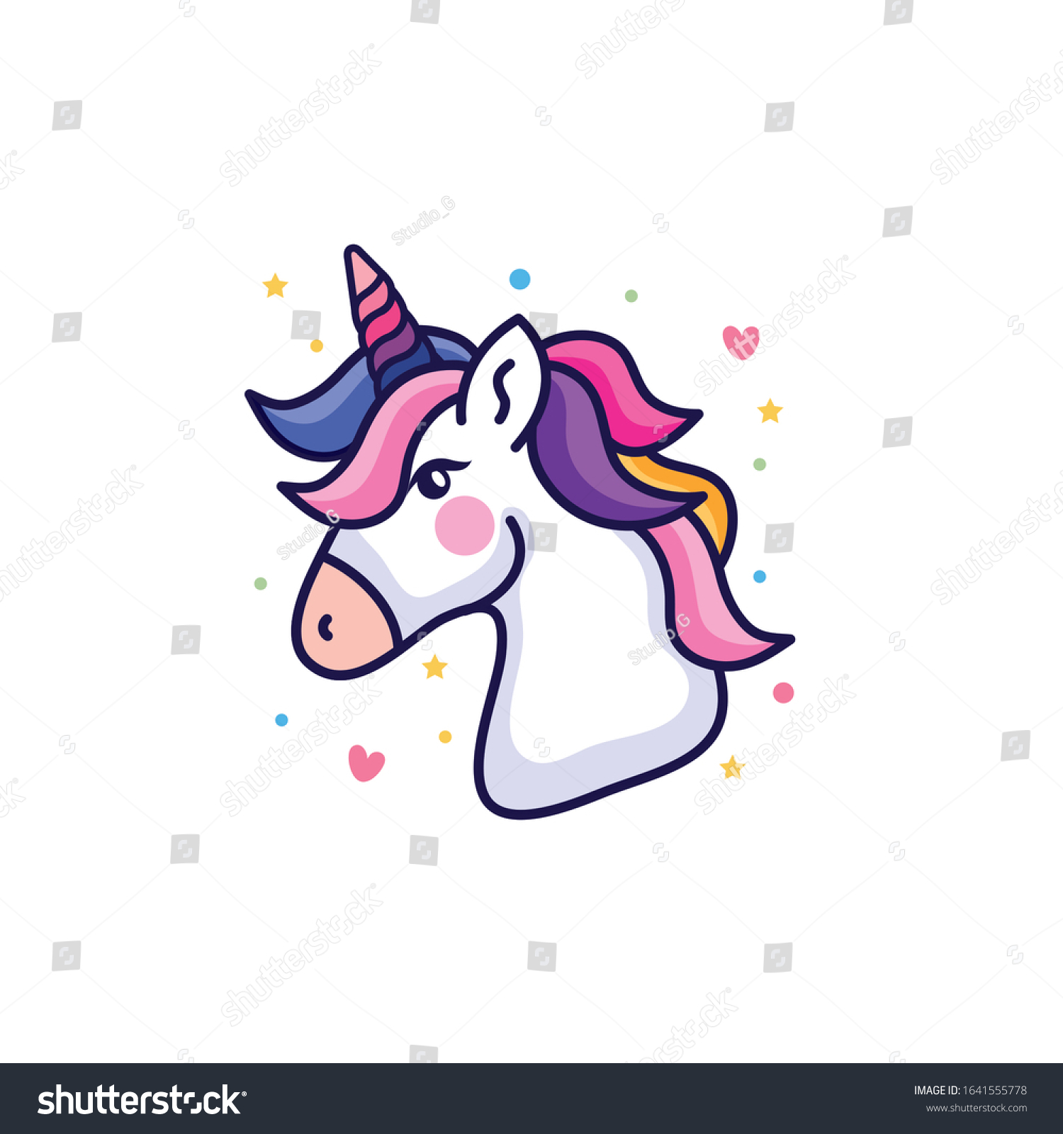 Head Cute Unicorn Fantasy Hearts Stars Stock Vector (Royalty Free ...