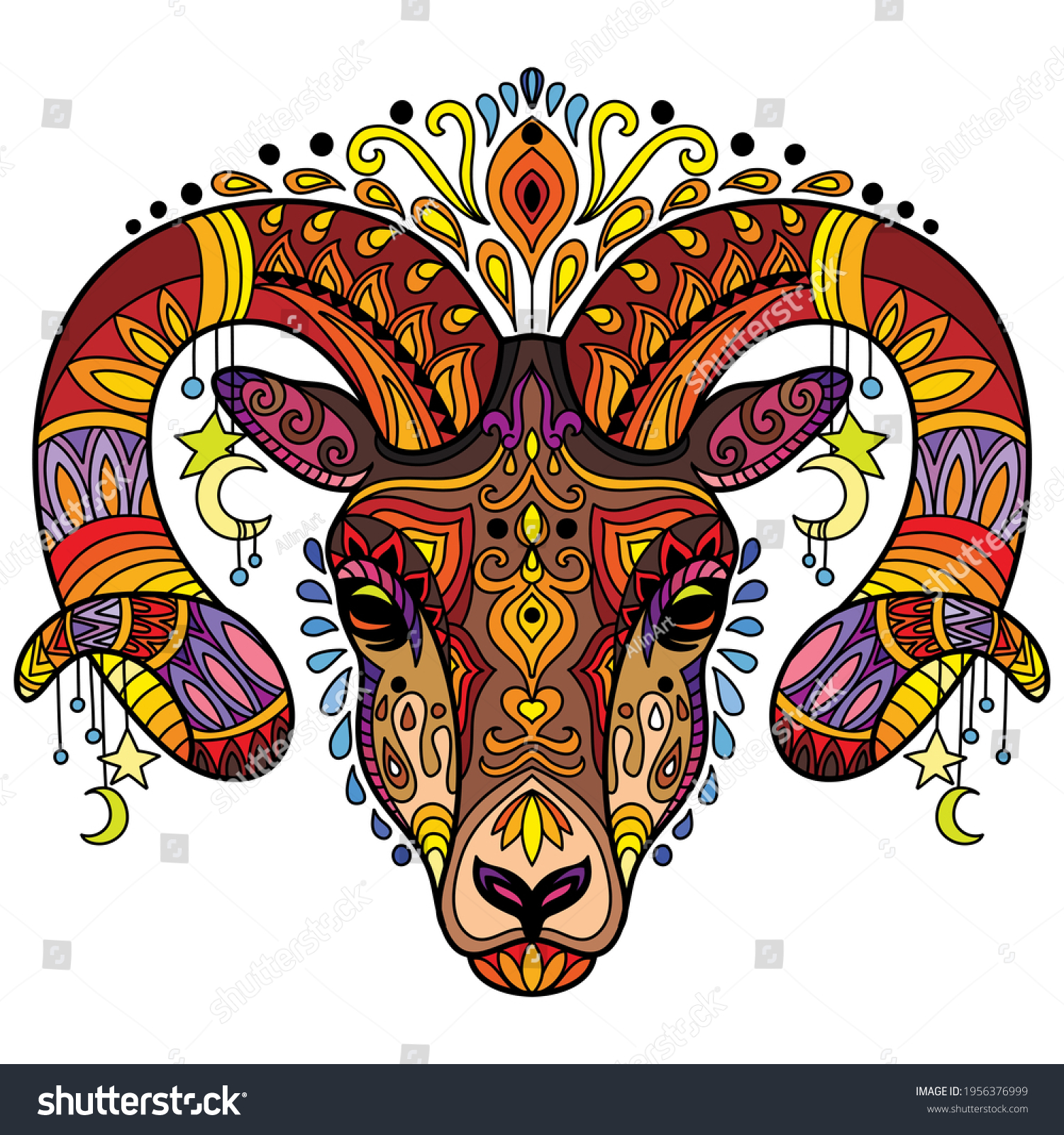 Head Ram Doodle Zentangle Elements Abstract Stock Vector (Royalty Free ...