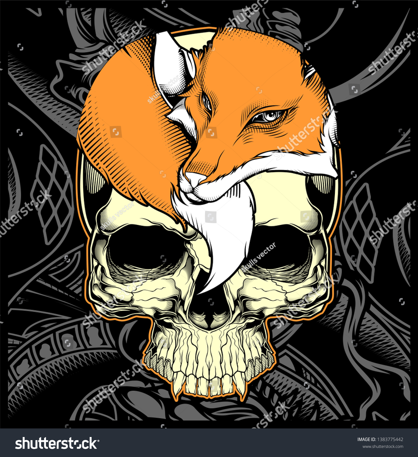 Head Skull Fox Hand Drawing Vector Stock Vector (Royalty Free) 1383775442
