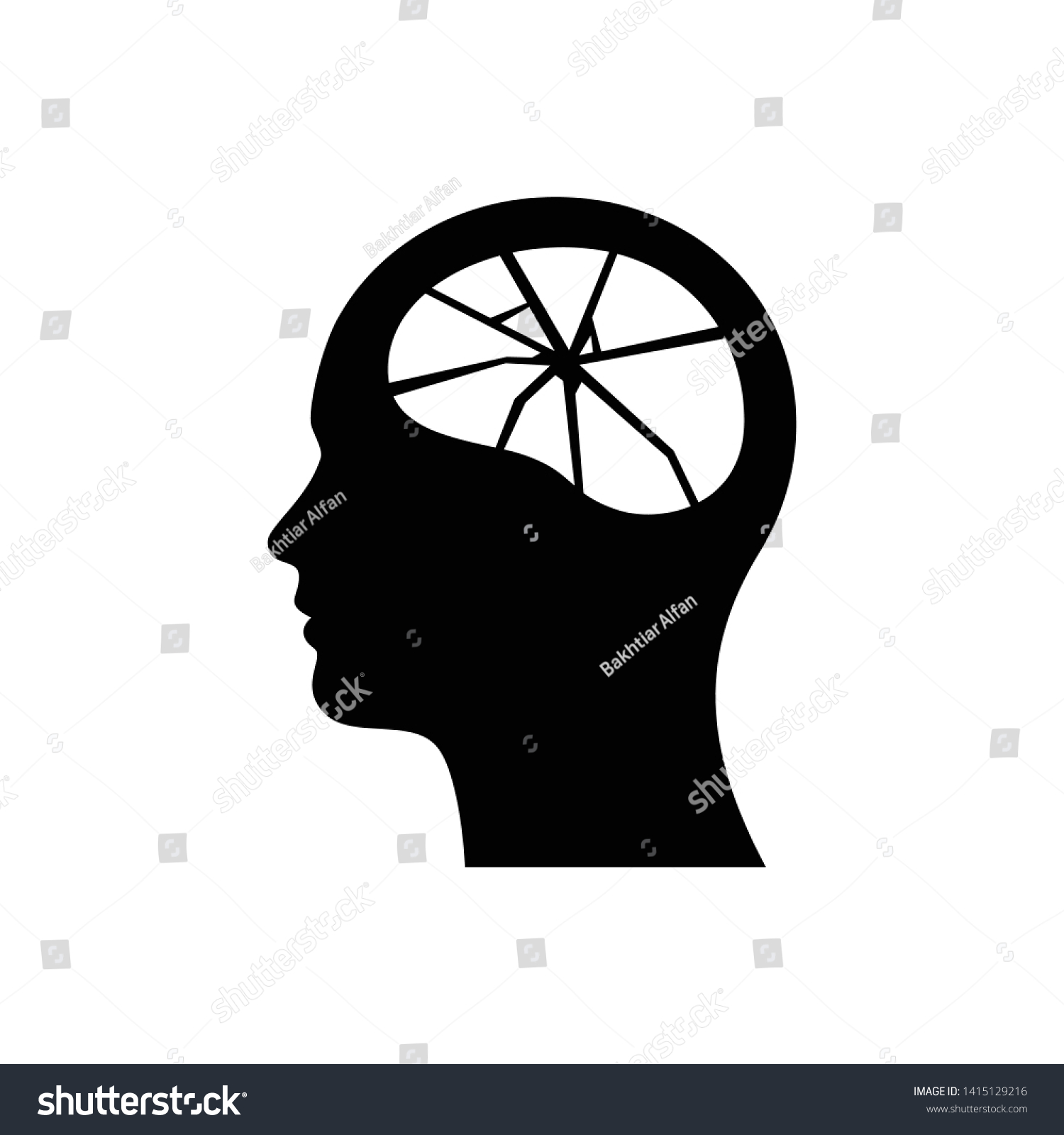 脳の損傷を受けた頭のアイコン 壊れた脳のシルエットのロゴ 精神疾患のイラスト のベクター画像素材 ロイヤリティフリー