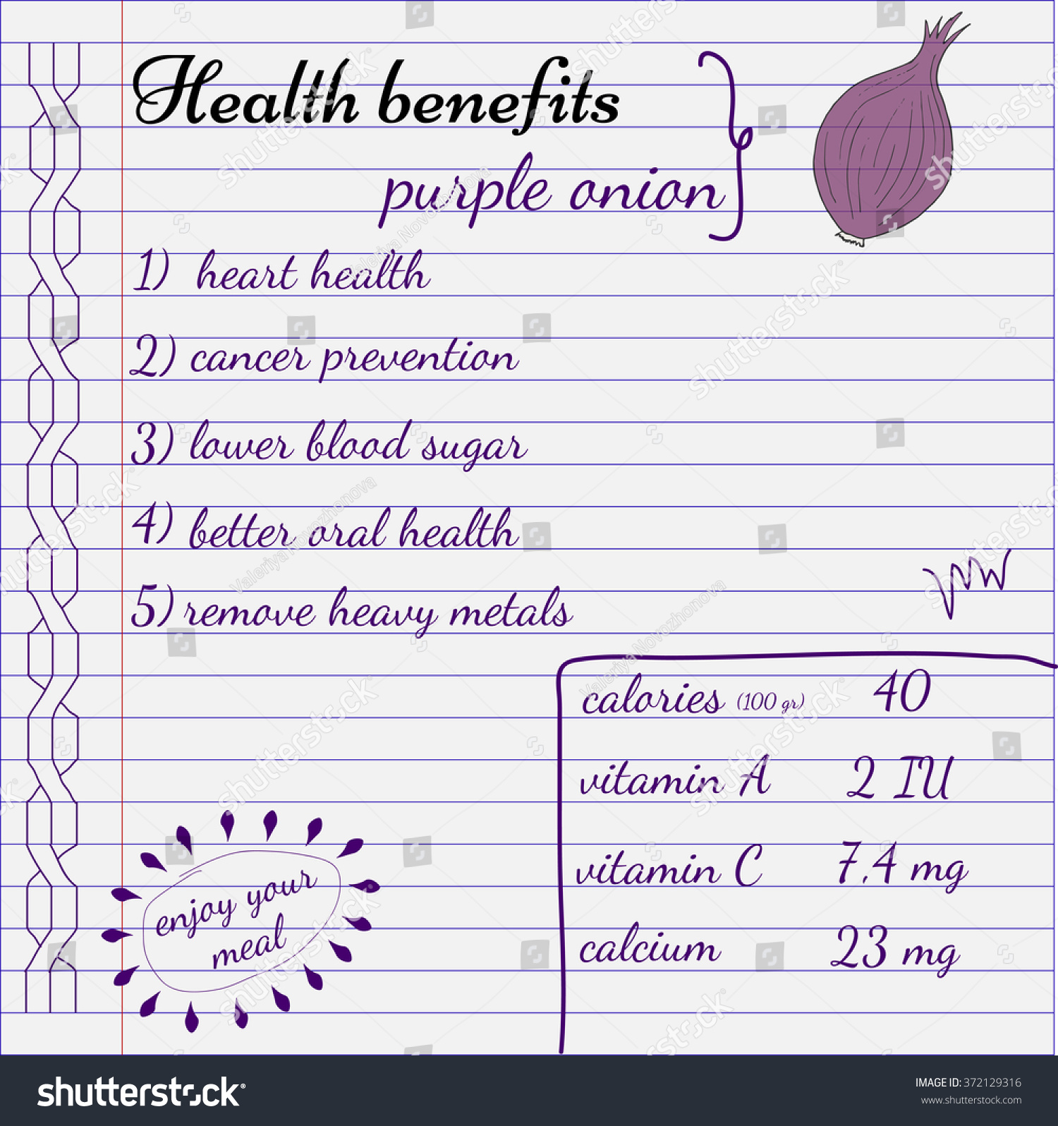 Health Benefits Purple Onion Nutrition Facts: Vector De Stock (libre De ...