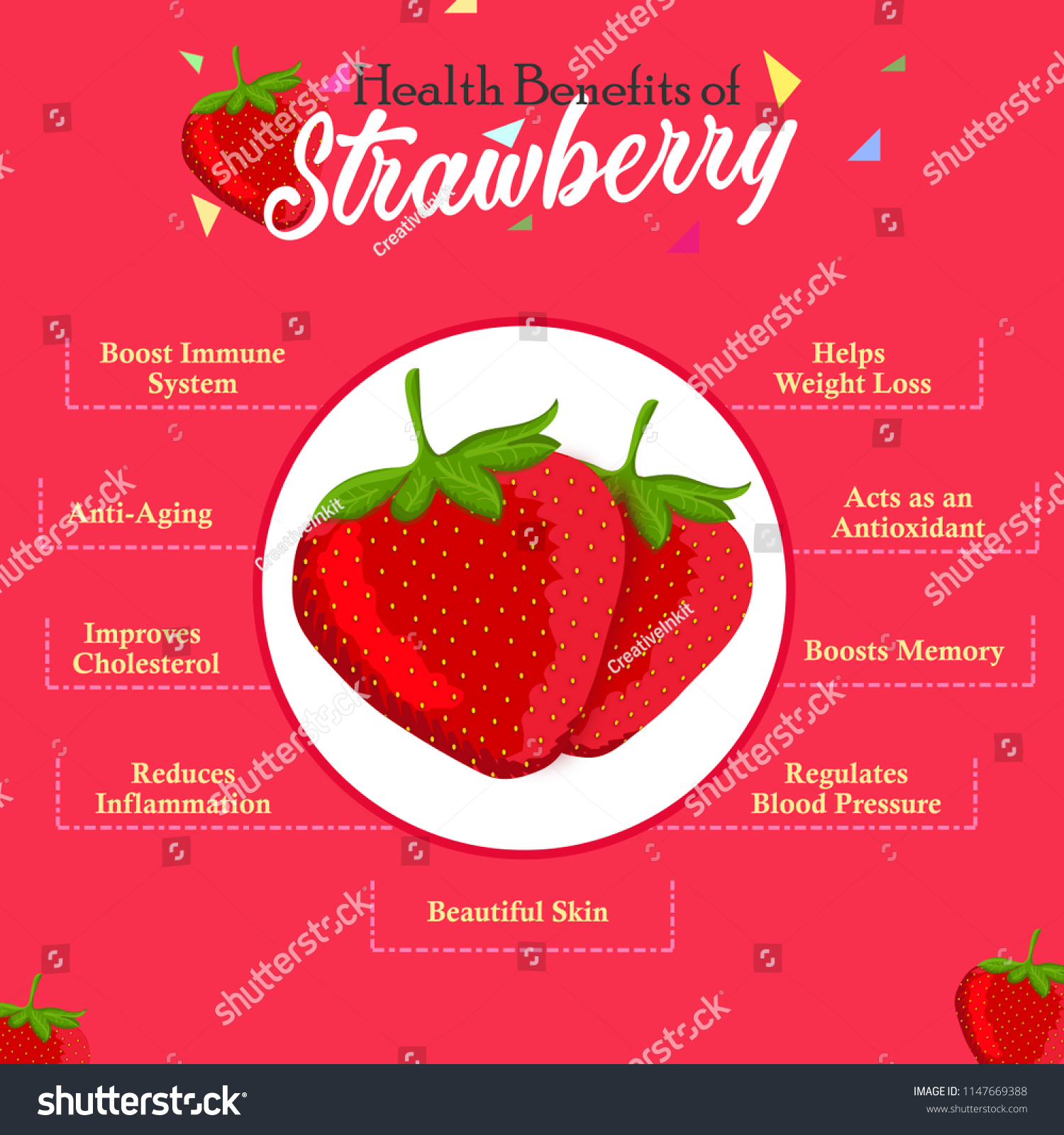 health benefits strawberry strawberry juice stock vector