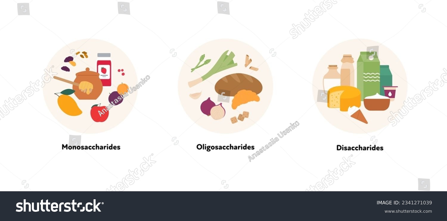 SVG of Healthcare dieting infographic collection. Vector flat food illustration. Low Fodmap diet. Foodplate of monosaccharide, oligosaccharide and disaccharide ingredients. Design for healthy eating svg