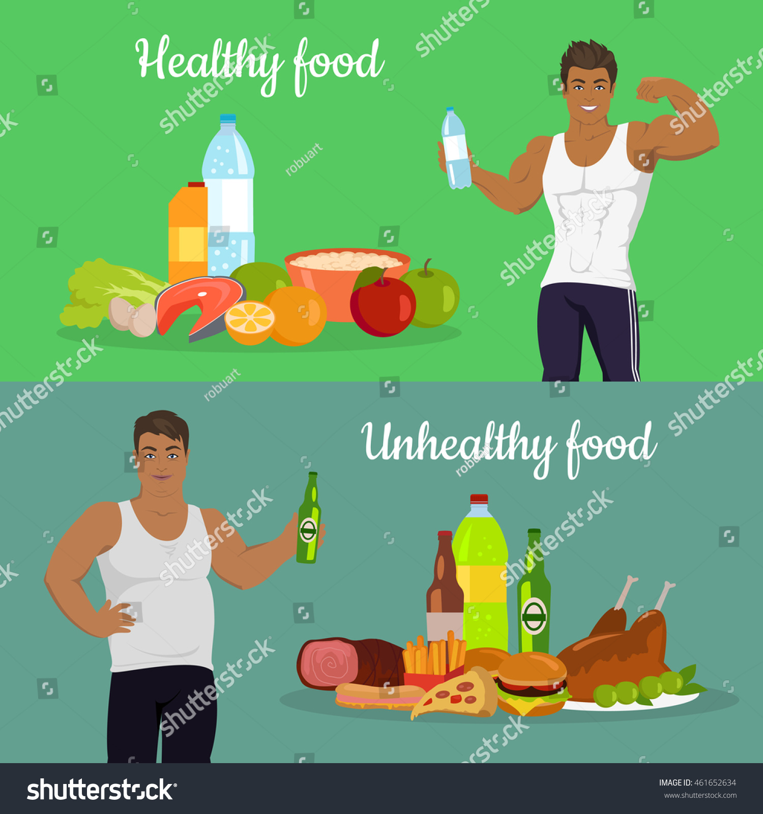 Healthy Unhealthy Food Figure Man Before Stock Vector (Royalty Free ...