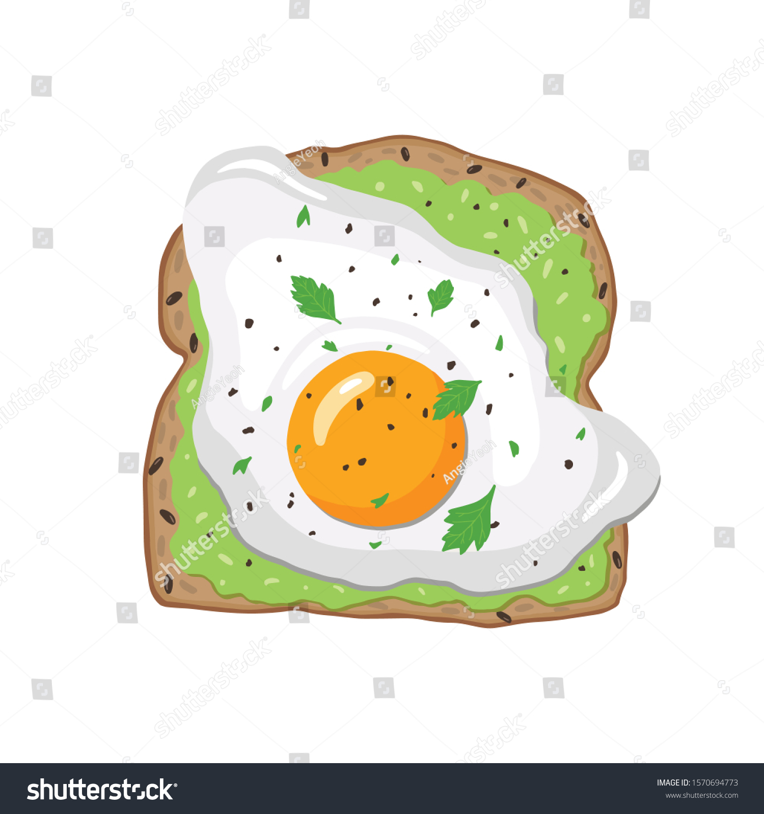 SVG of Healthy breakfast, toasted bread with avocado and fried egg. Hand drawn vector illustration.  svg