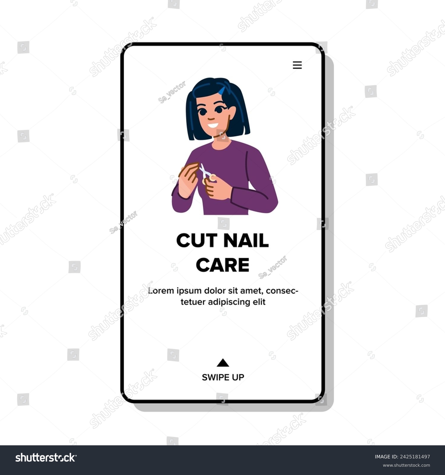 SVG of healthy cut nail care vector. manicure trim, polish broken, toe skin healthy cut nail care web flat cartoon illustration svg