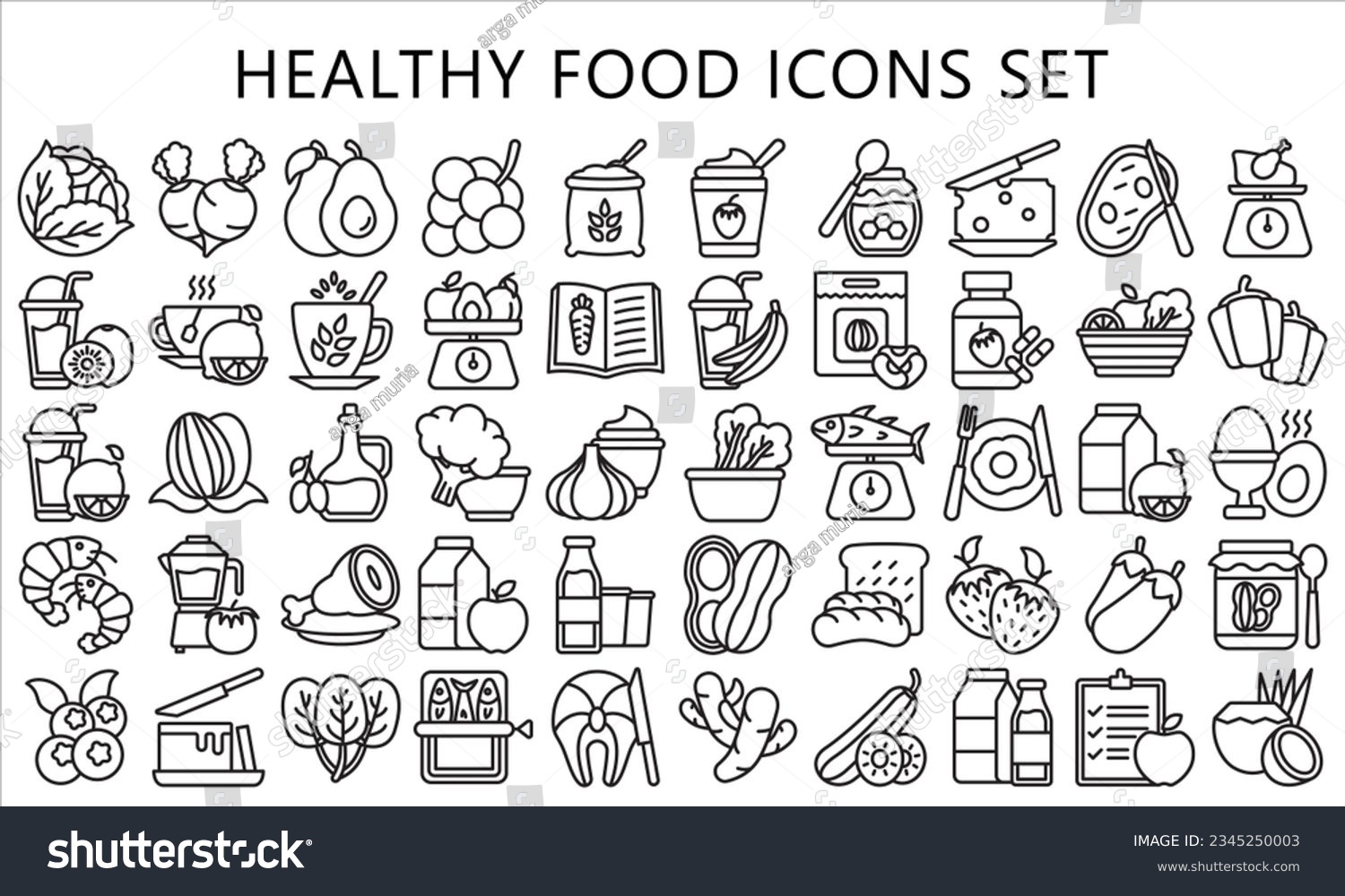 SVG of Healthy food black outline icons pack, contain fruit, vegetable, food, meal, salmon, meat, milk and more. use for modern concept, UI or UX kit, web and app. vector EPS 10 ready convert to SVG. svg