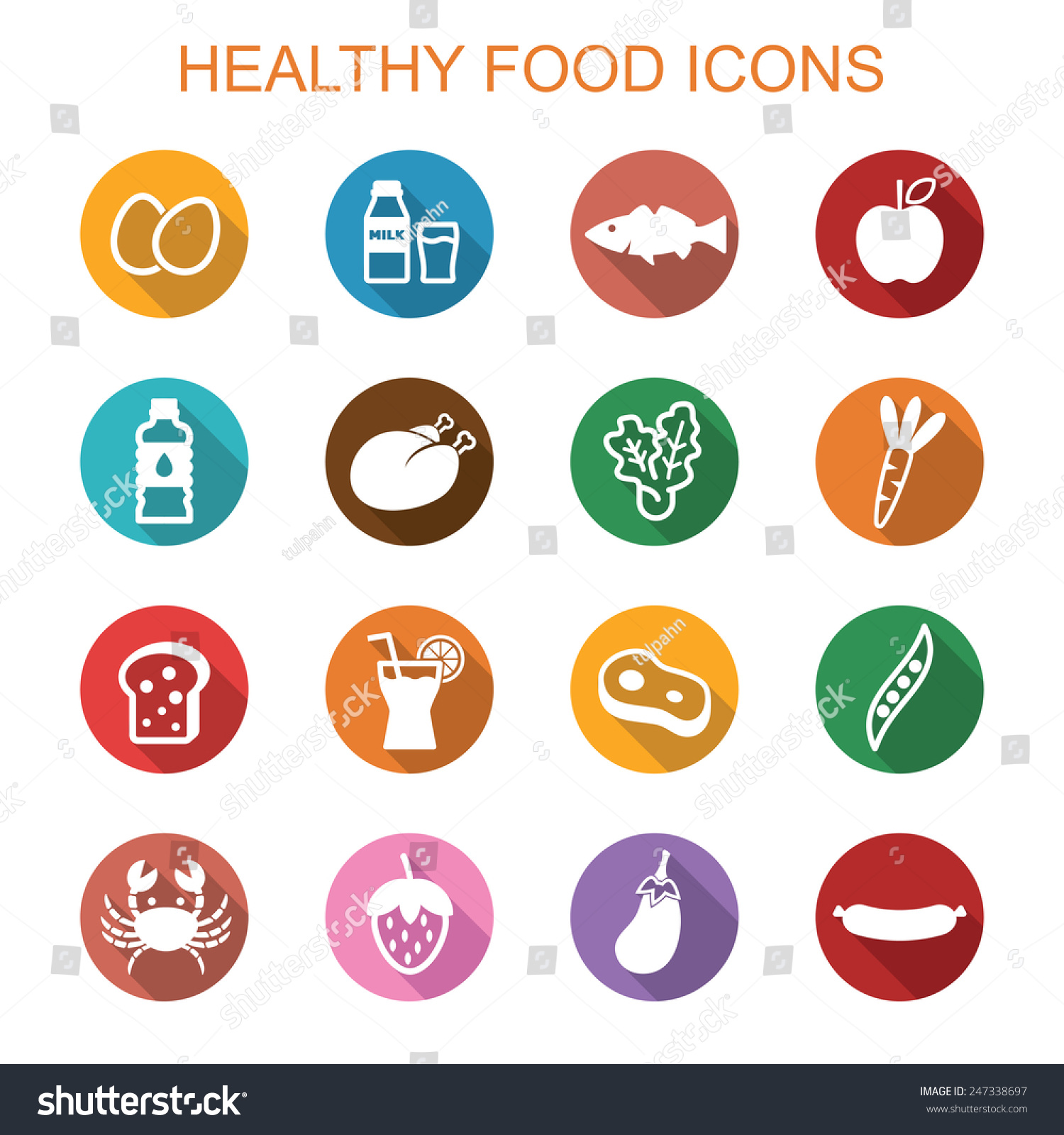 Healthy Food Long Shadow Icons Flat Stock Vector 247338697 - Shutterstock