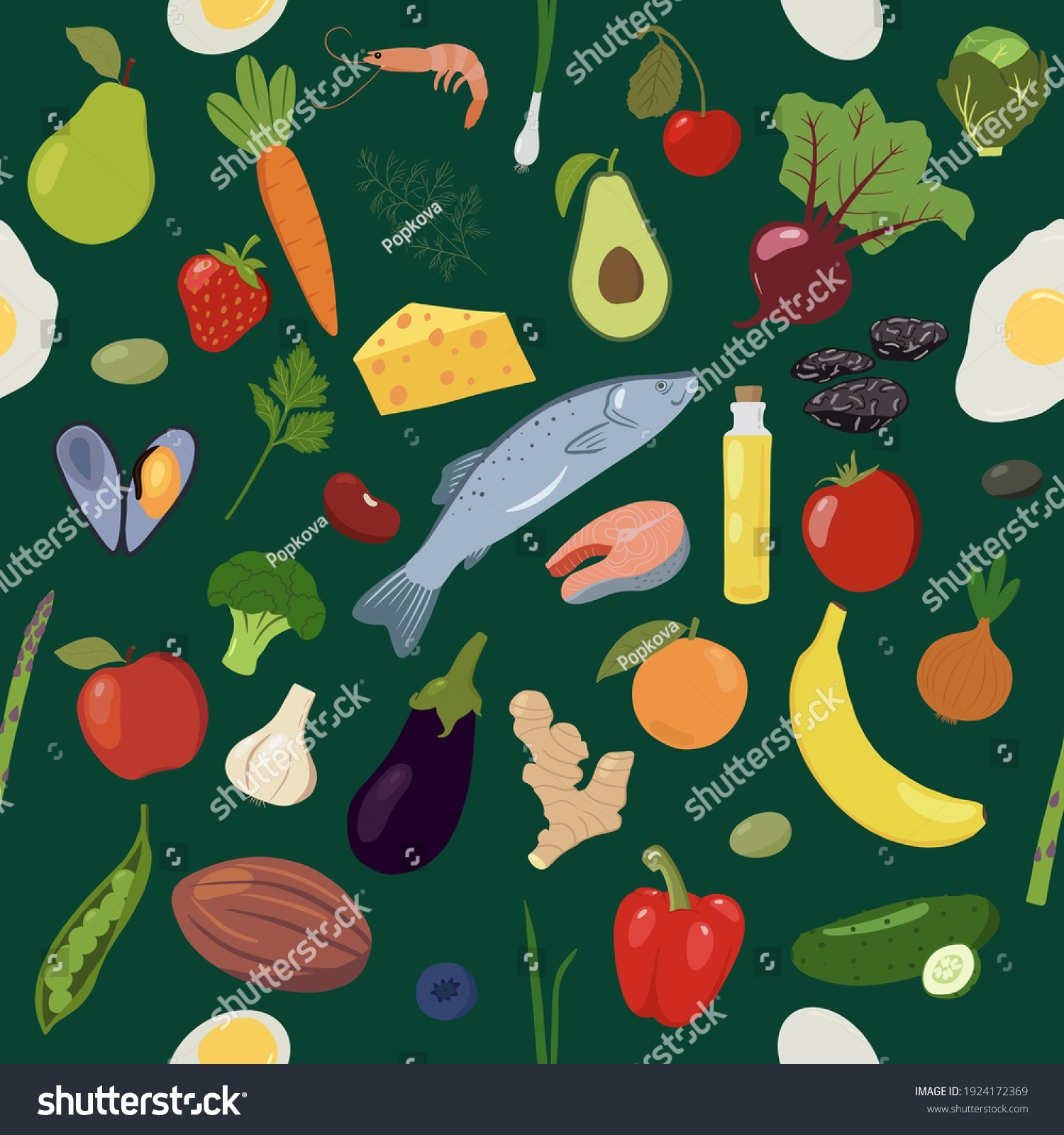 Healthy Food Seamless Pattern Organic Products Stock Vector Royalty