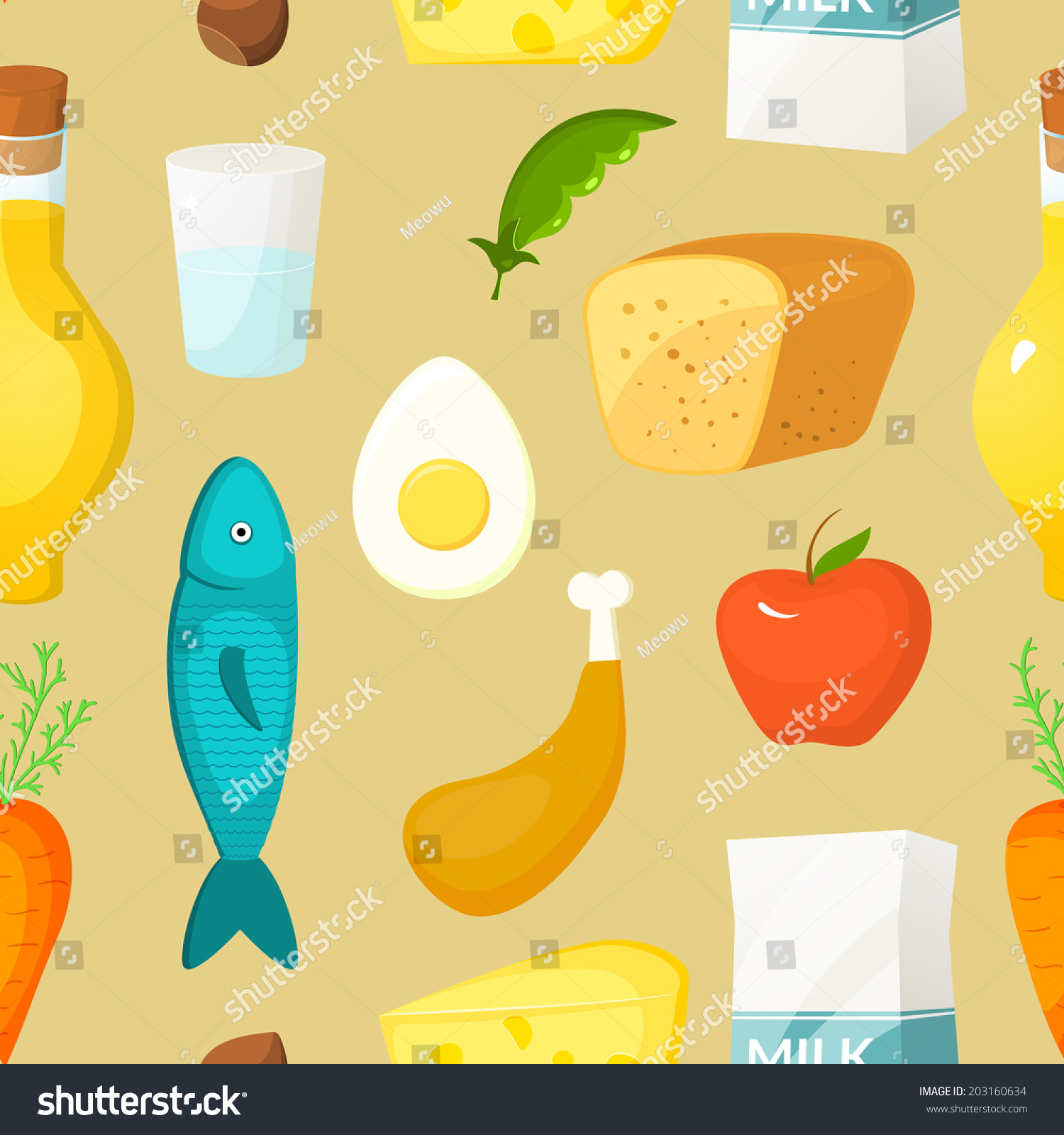 Healthy Food Vector Seamless Pattern Objects Stock Vector (Royalty Free ...