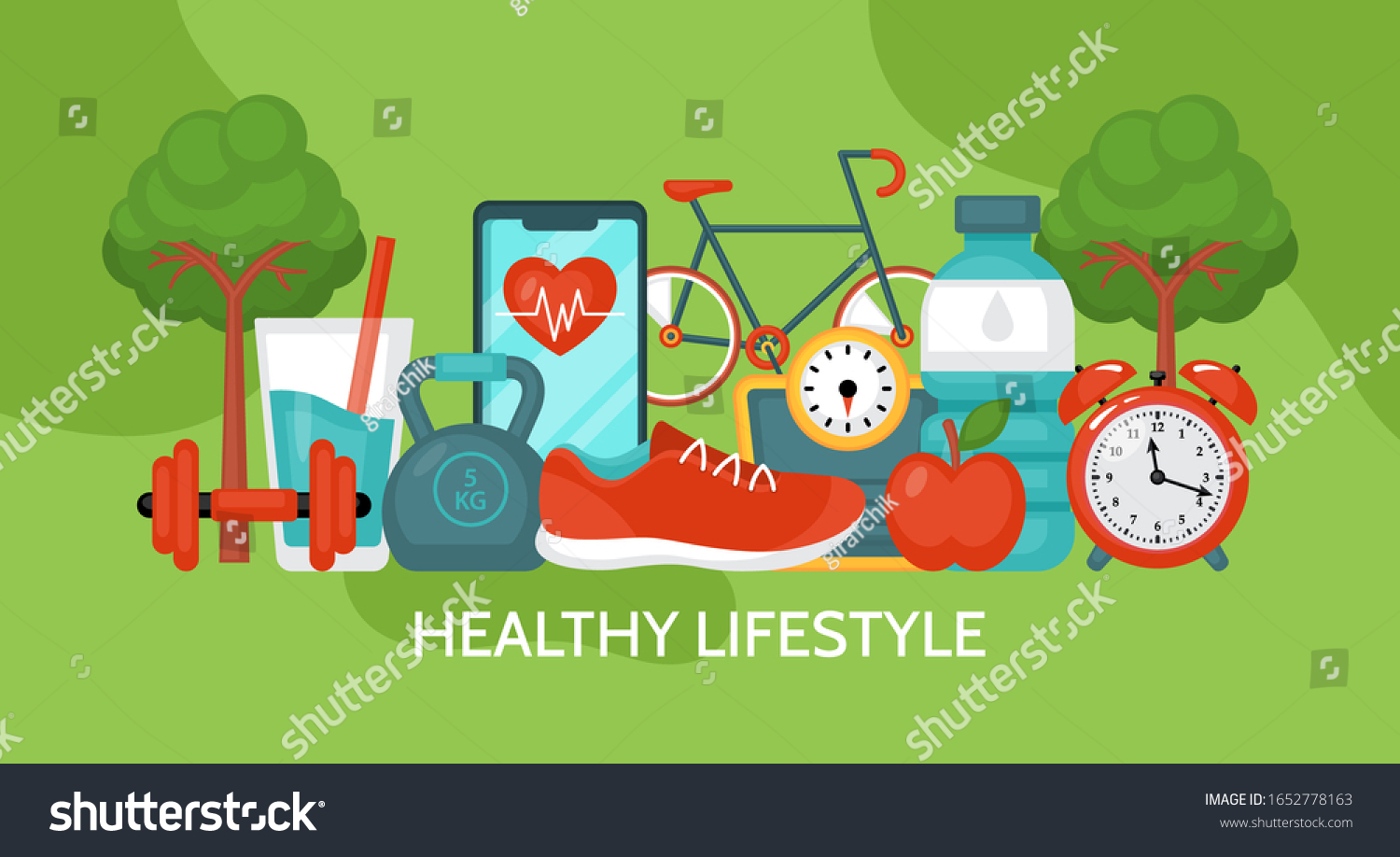 Healthy Lifestyle Concept Fitness Diet Banner Stock Vector (Royalty ...