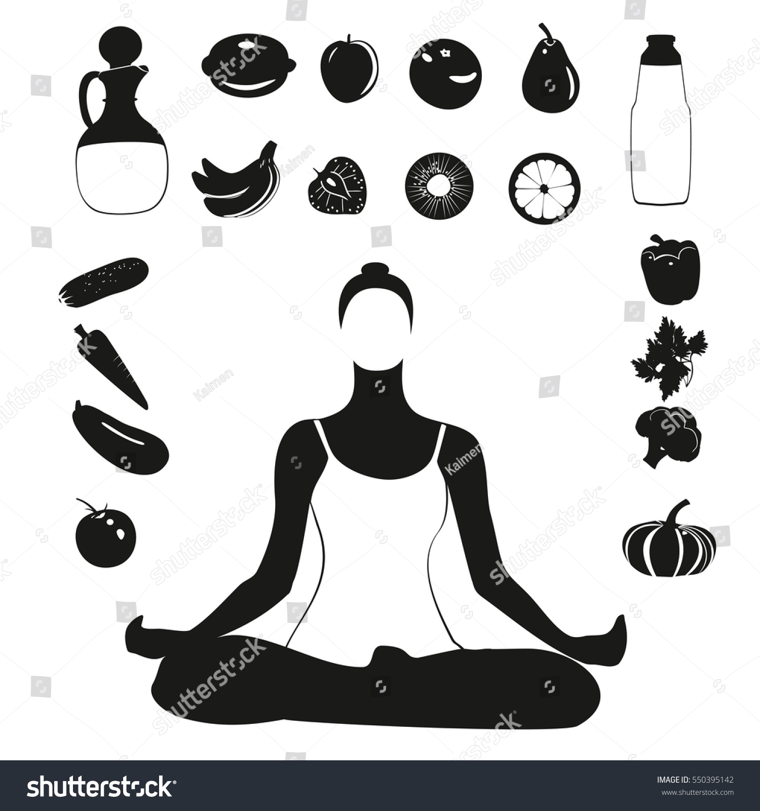 Healthy Lifestyle Diet Black White Icons Stock Vector Royalty Free 550395142