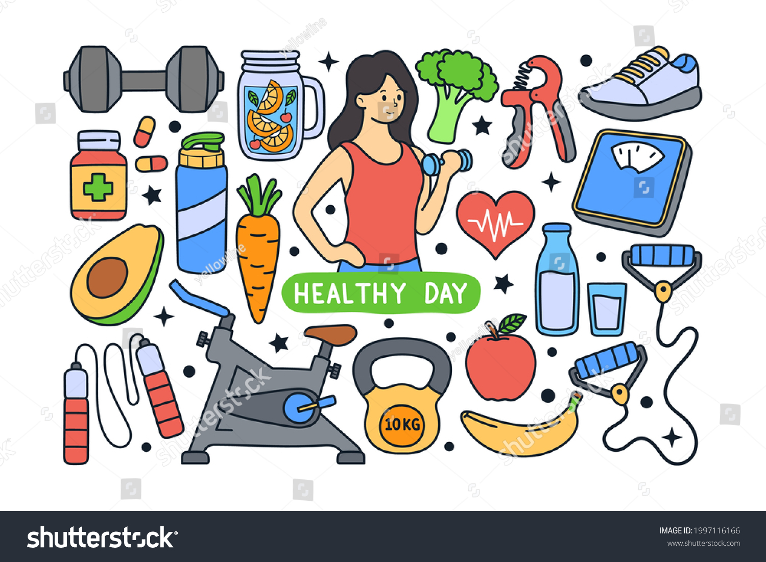 Healthy Lifestyle Doodle Illustration Isolated Background Stock Vector ...